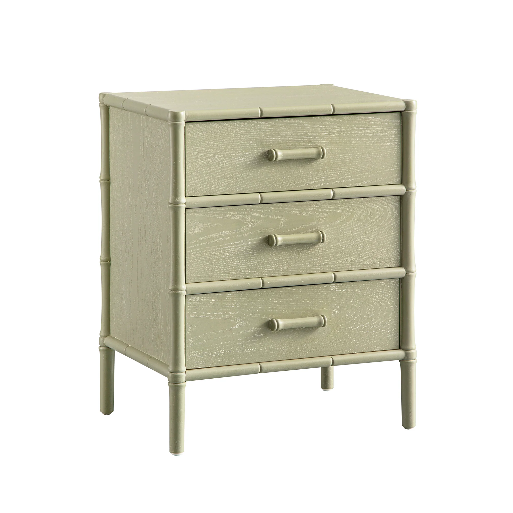 Elstowe Faux Bamboo 3-Drawer Bedside Table, Sage Green - Image 8