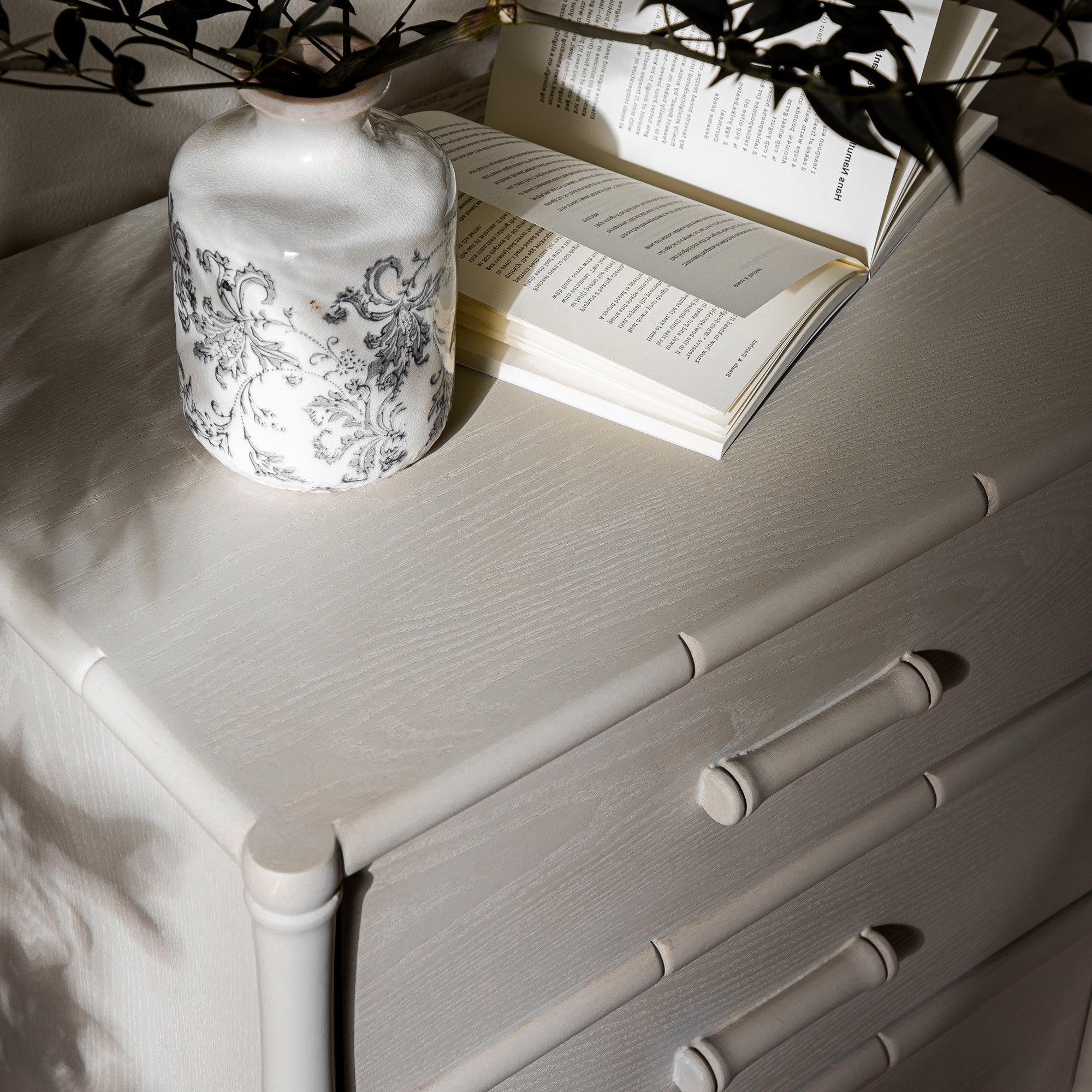 Elstowe Faux Bamboo 3-Drawer Bedside Table, Shaded White - Image 6