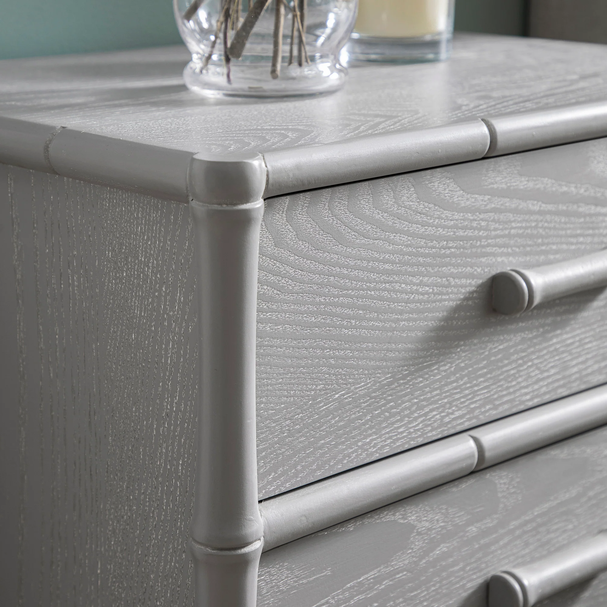 Elstowe Faux Bamboo 3-Drawer Bedside Table, Warm Grey - Image 7