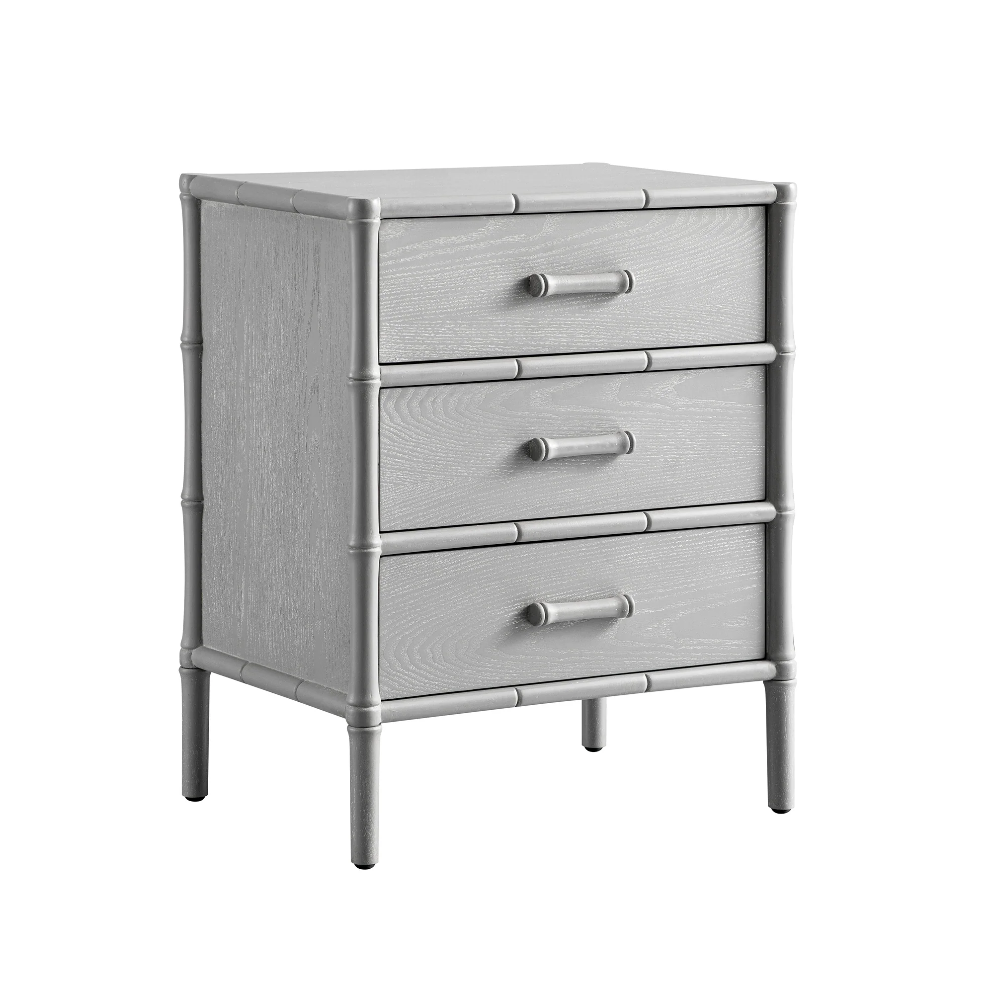 Elstowe Faux Bamboo 3-Drawer Bedside Table, Warm Grey - Image 9