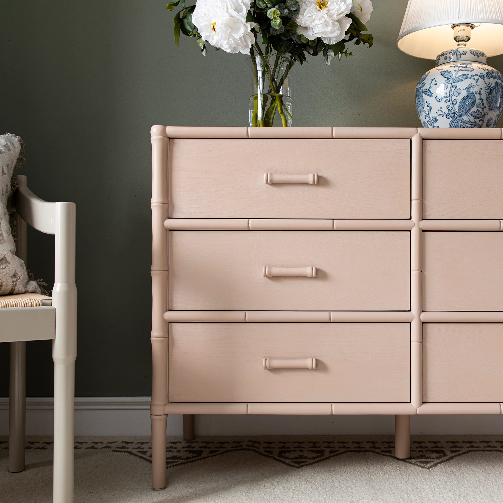 Elstowe Faux Bamboo 6-Drawer Chest, Nude Pink - Image 4