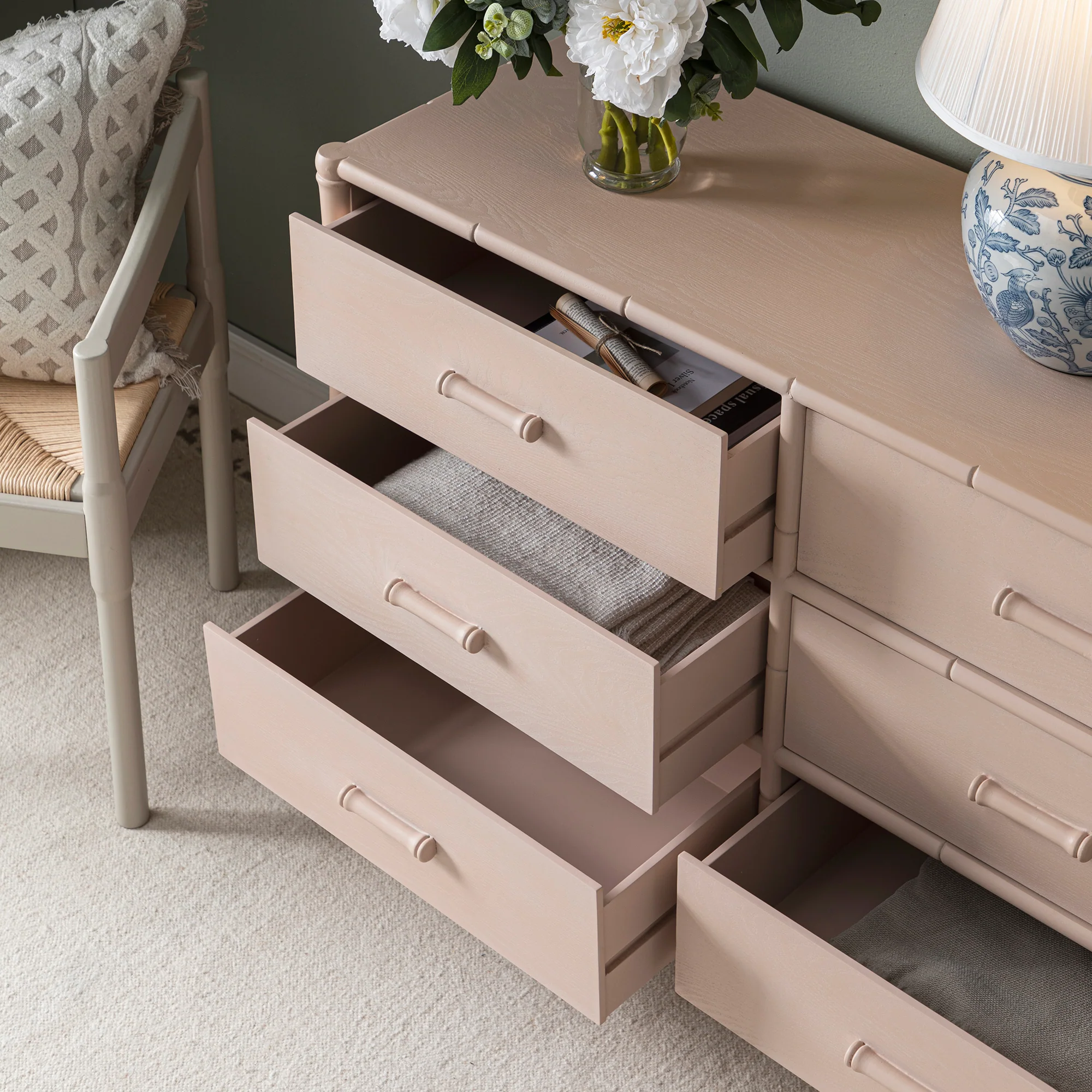 Elstowe Faux Bamboo 6-Drawer Chest, Nude Pink - Image 5