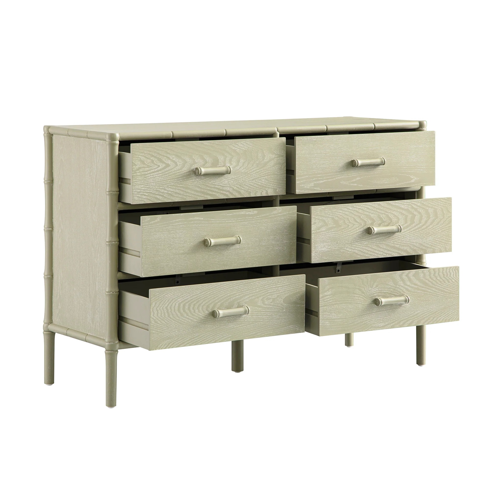 Elstowe Faux Bamboo 6-Drawer Chest, Sage Green - Image 10