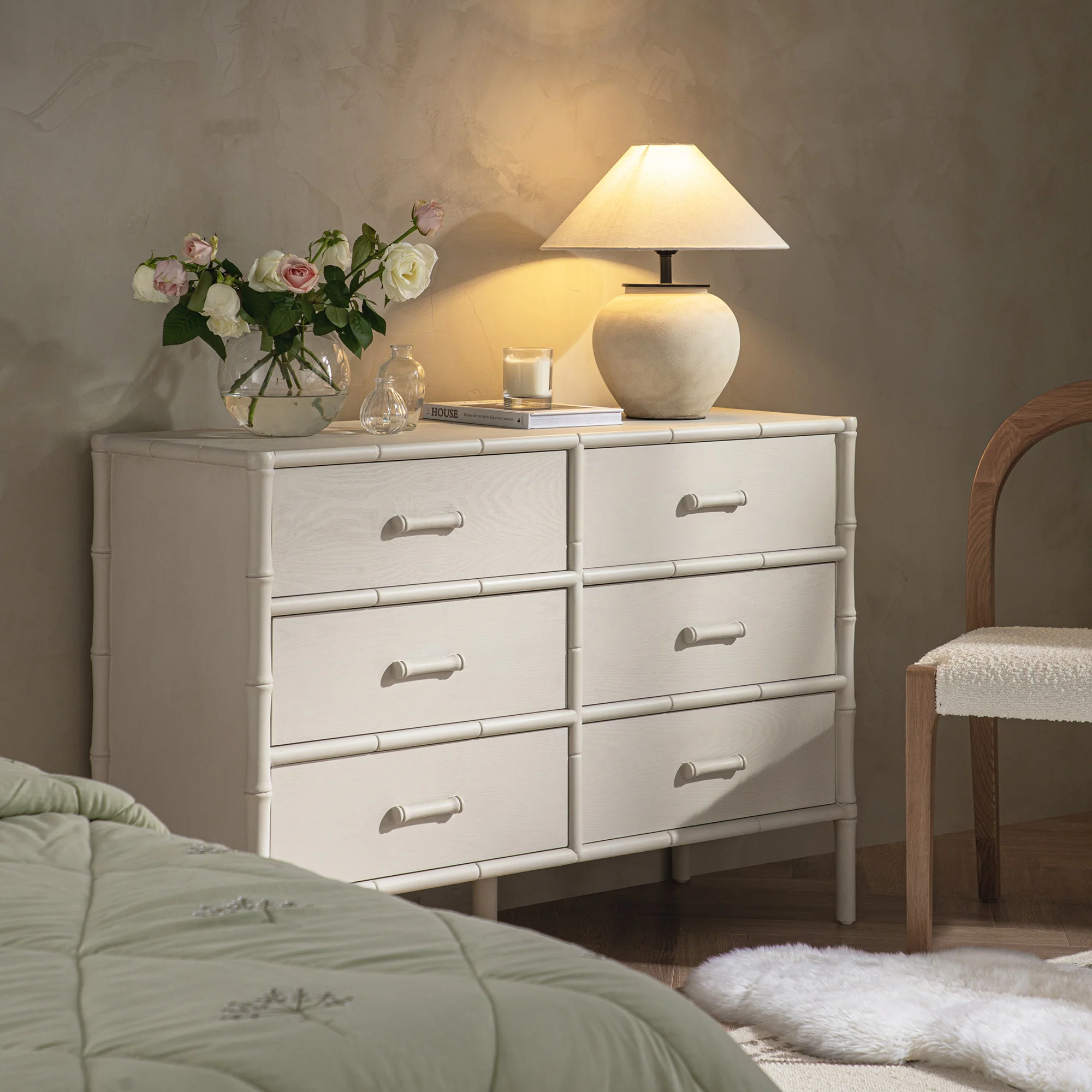 Elstowe Faux Bamboo 6-Drawer Chest, Shaded White - Image 2
