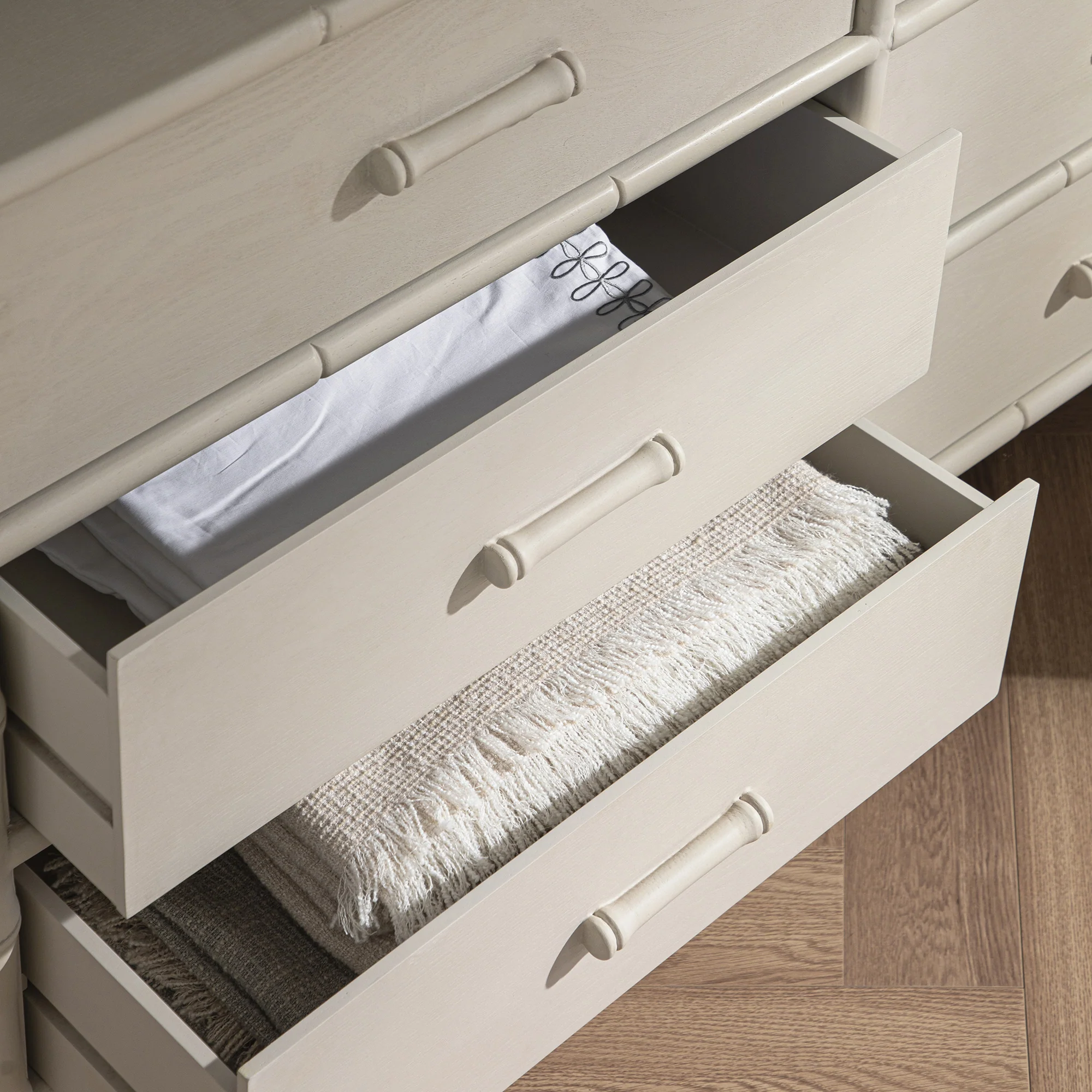 Elstowe Faux Bamboo 6-Drawer Chest, Shaded White - Image 4