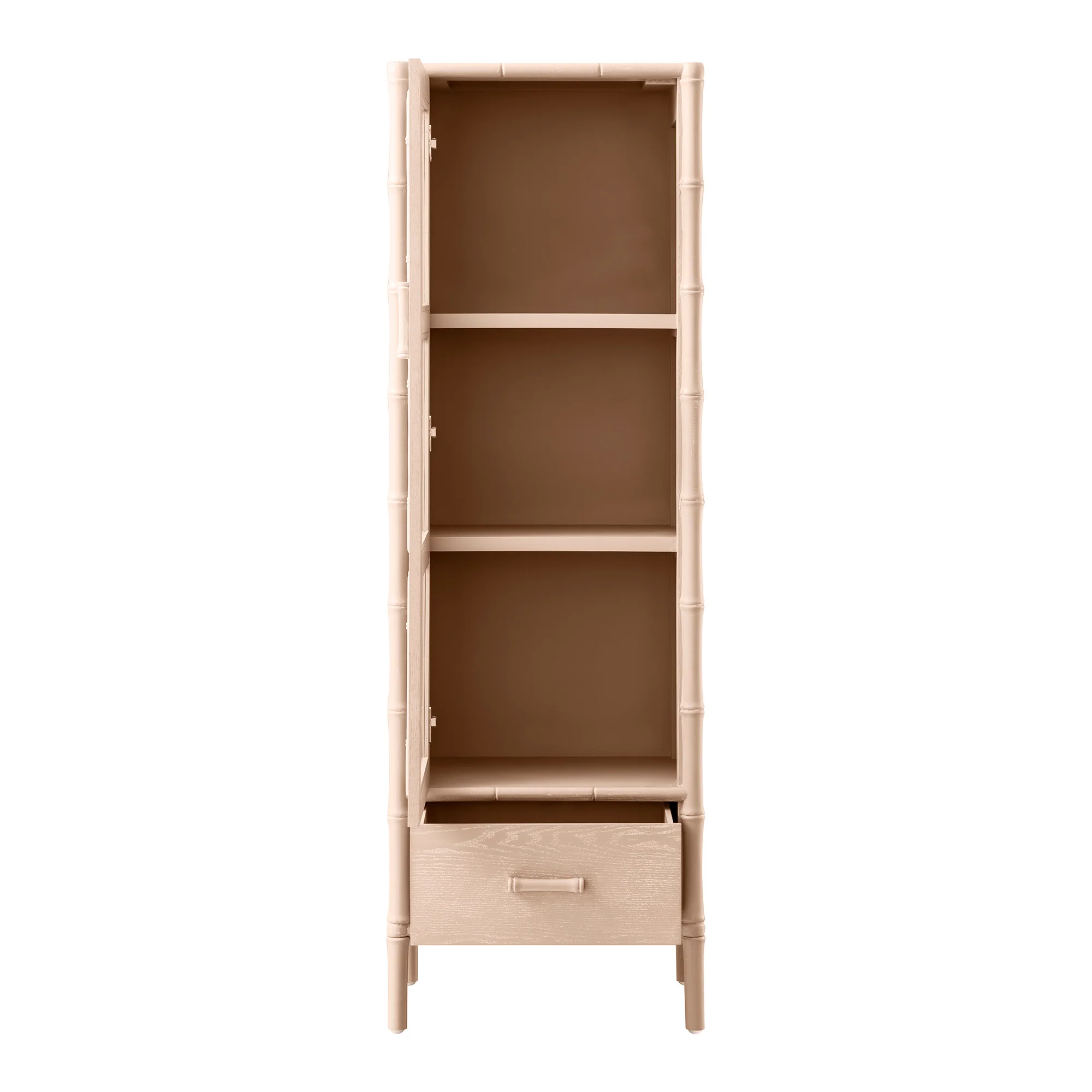 Elstowe Faux Bamboo and Fluted Glass 1-Door Cabinet, Nude Pink - Image 11