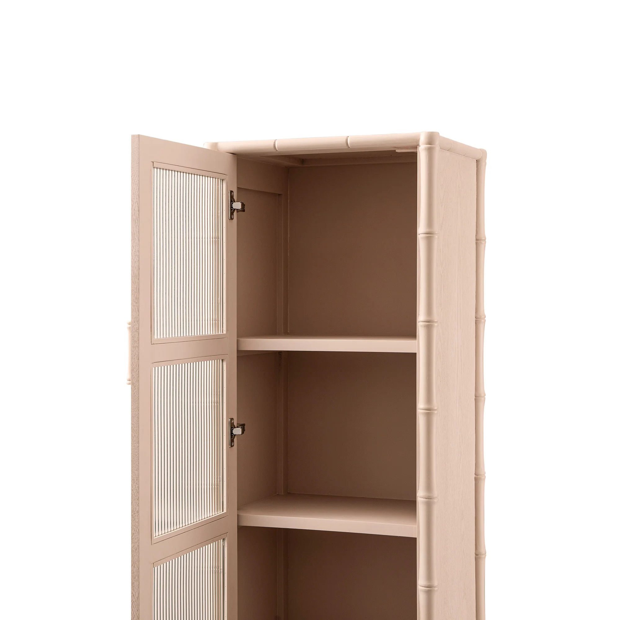 Elstowe Faux Bamboo and Fluted Glass 1-Door Cabinet, Nude Pink - Image 16