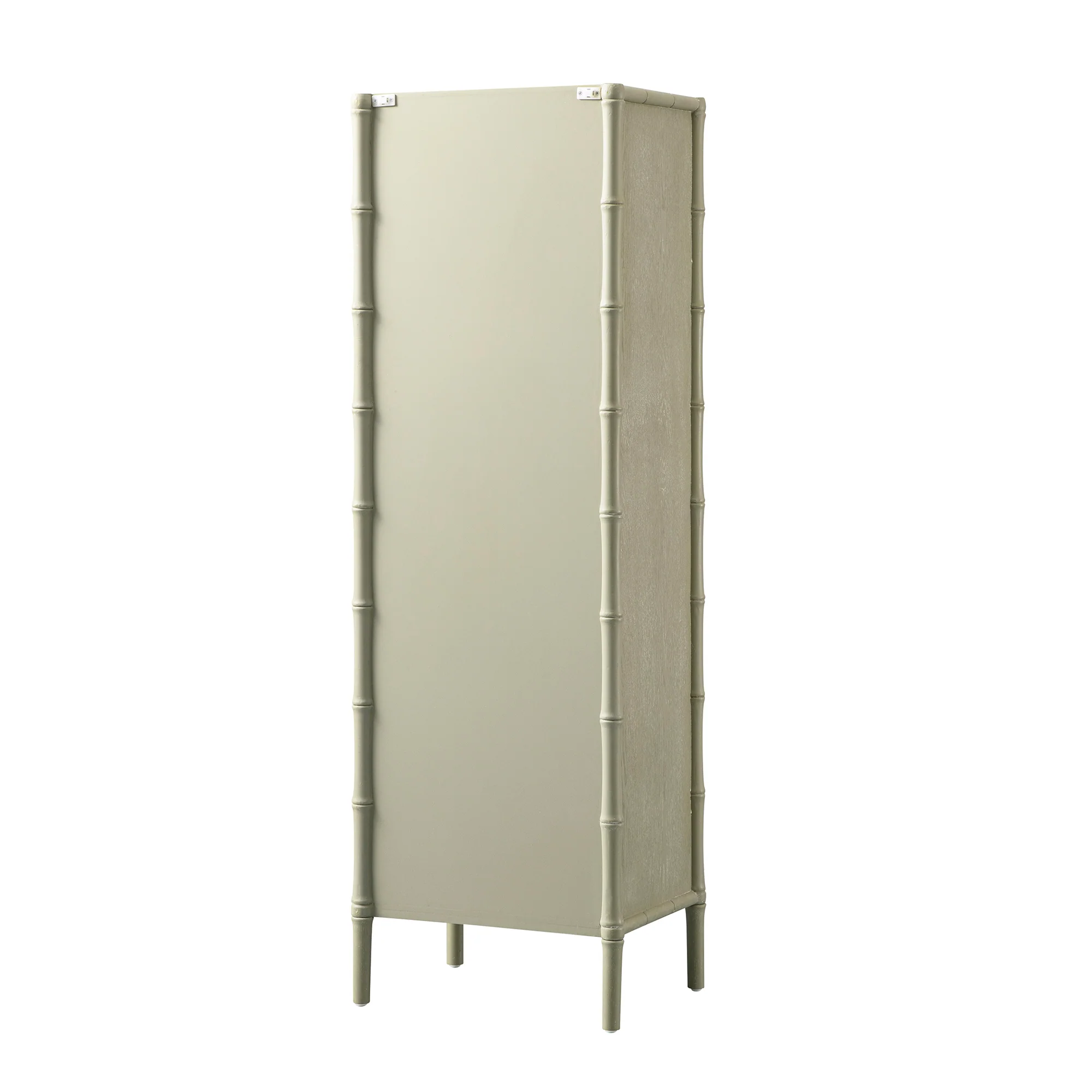 Elstowe Faux Bamboo and Fluted Glass 1-Door Cabinet, Sage Green - Image 14