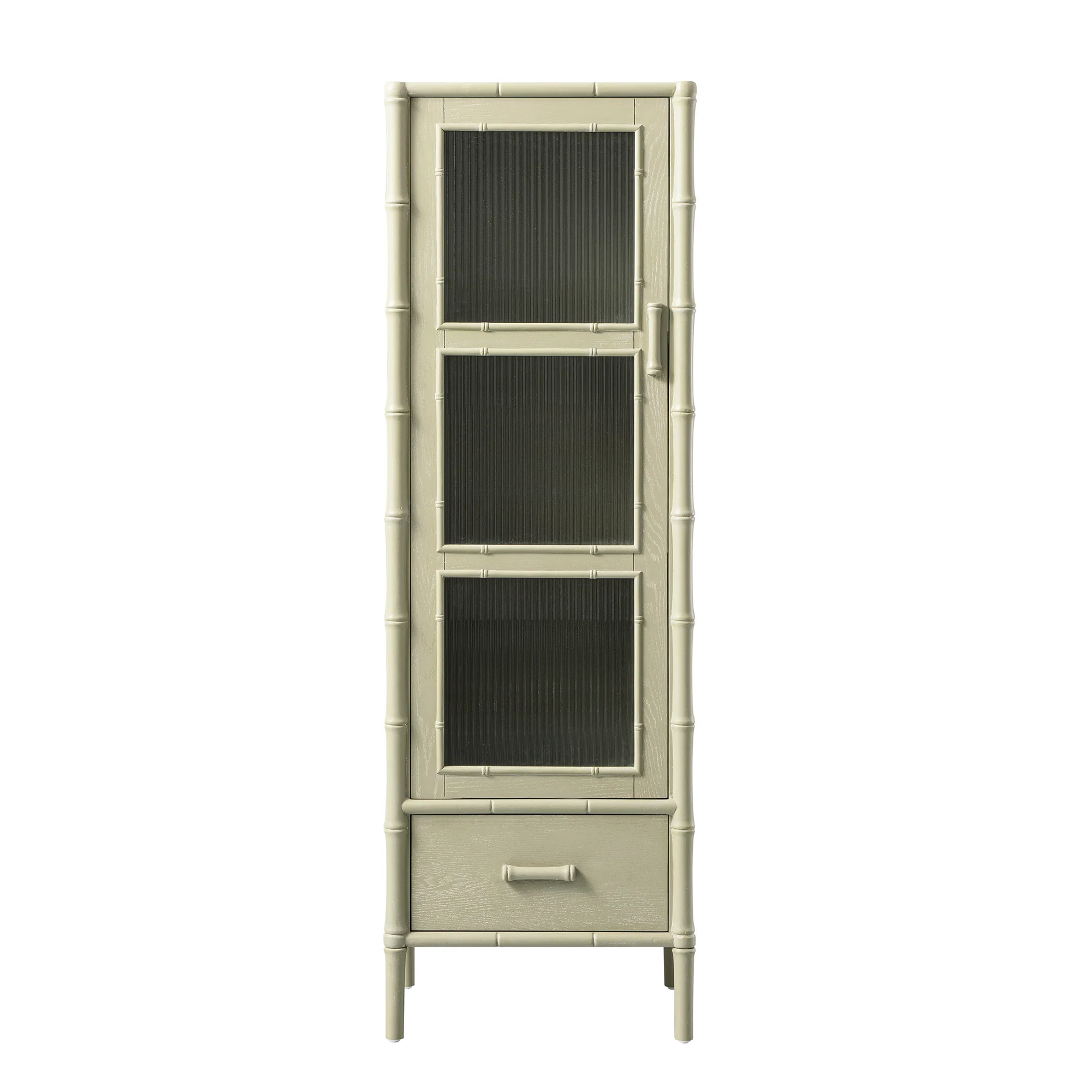 Elstowe Faux Bamboo and Fluted Glass 1-Door Cabinet, Sage Green - Image 8