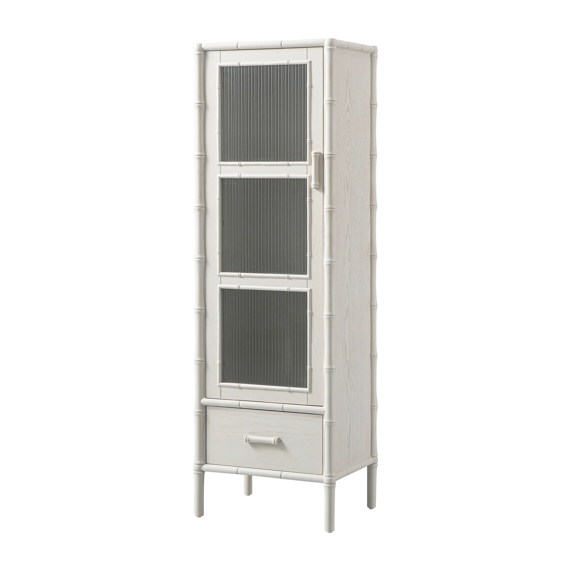 Elstowe Faux Bamboo and Fluted Glass 1-Door Cabinet, Shaded White - Image 10