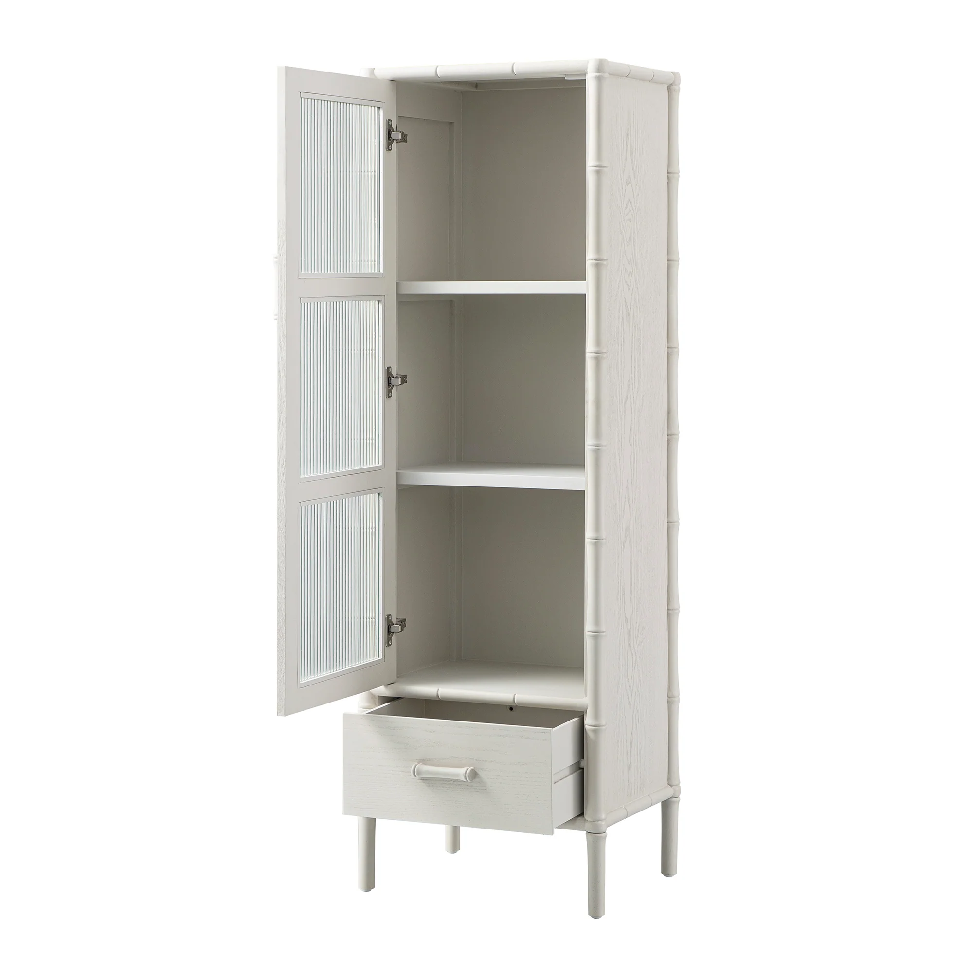 Elstowe Faux Bamboo and Fluted Glass 1-Door Cabinet, Shaded White - Image 12