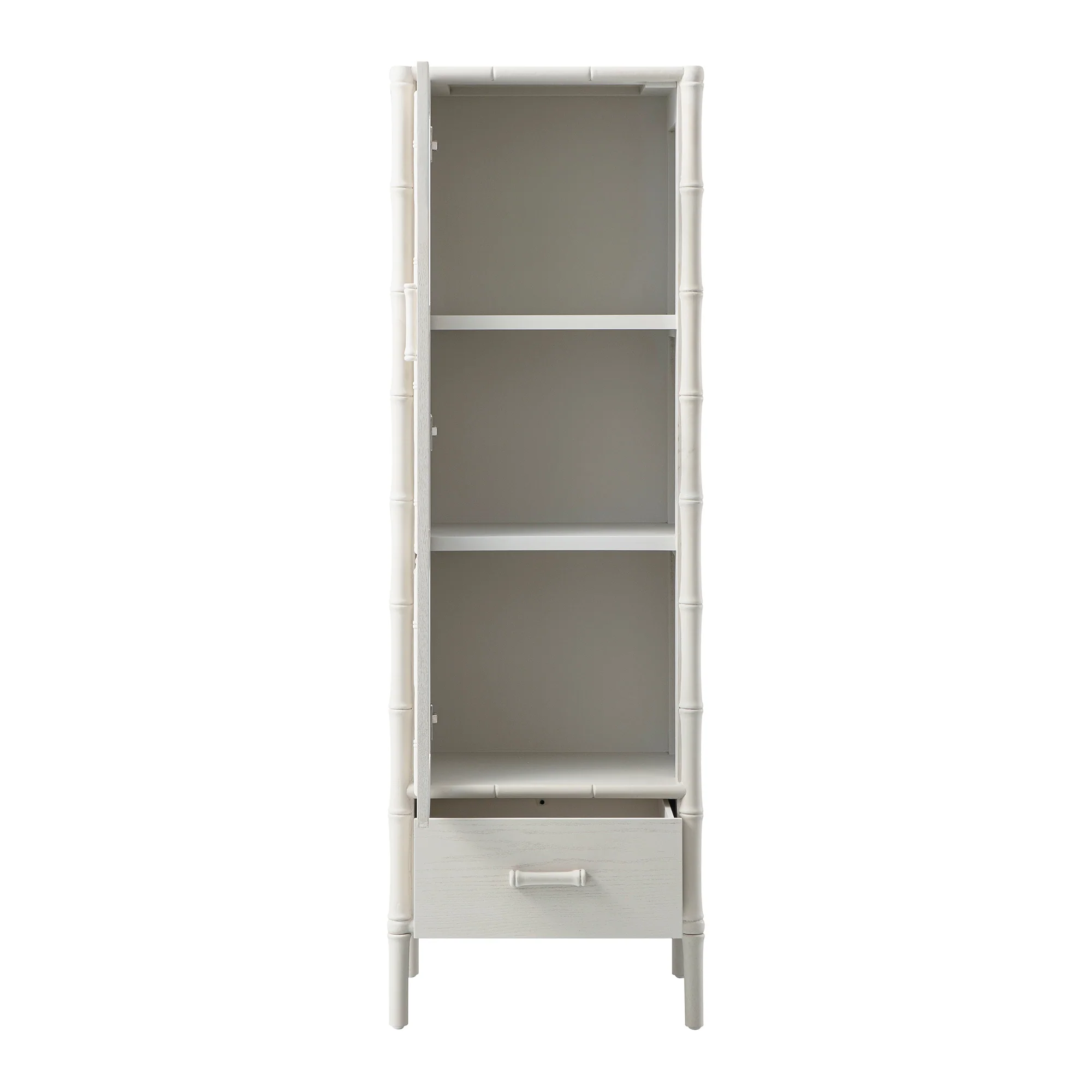 Elstowe Faux Bamboo and Fluted Glass 1-Door Cabinet, Shaded White - Image 13