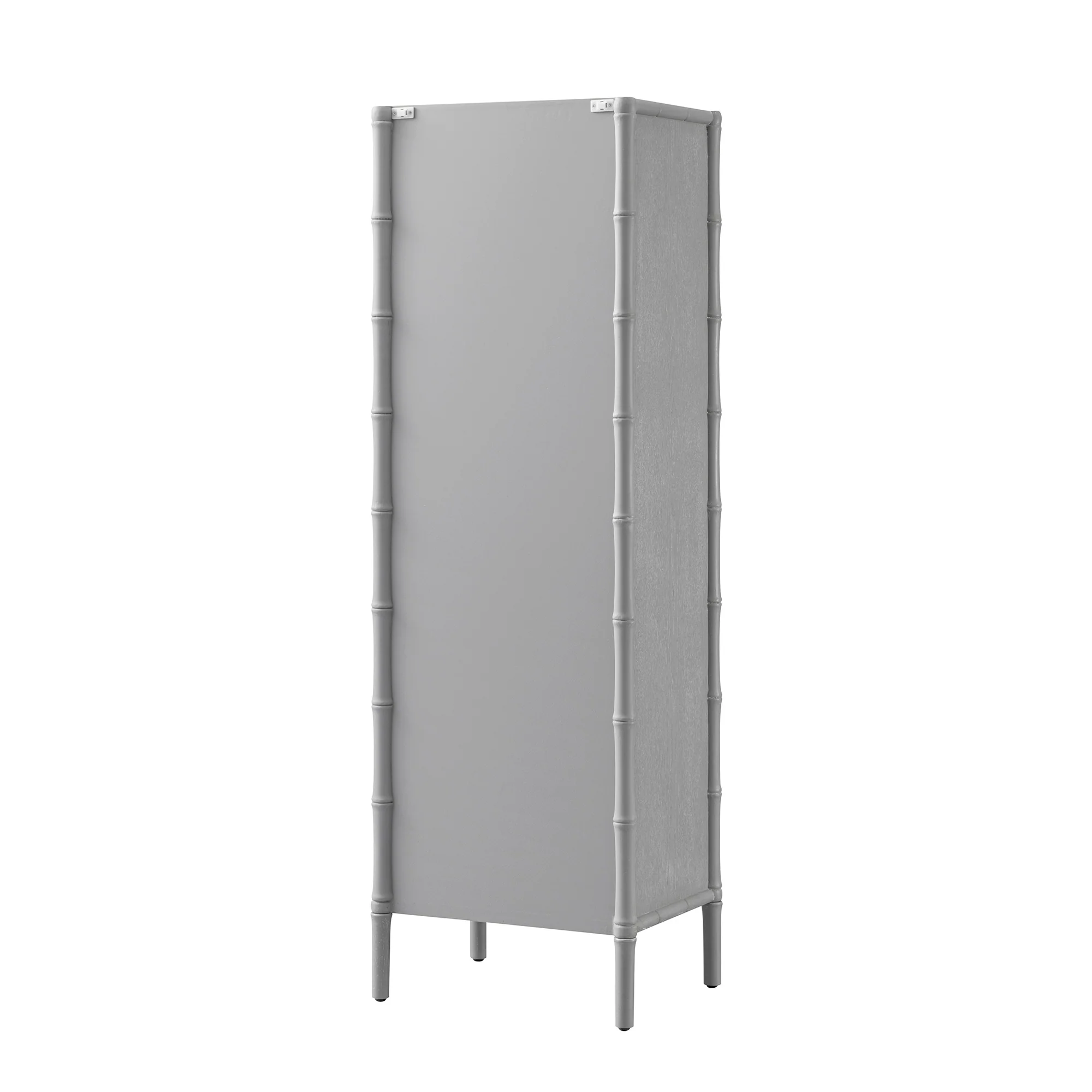 Elstowe Faux Bamboo and Fluted Glass 1-Door Cabinet, Warm Grey - Image 14