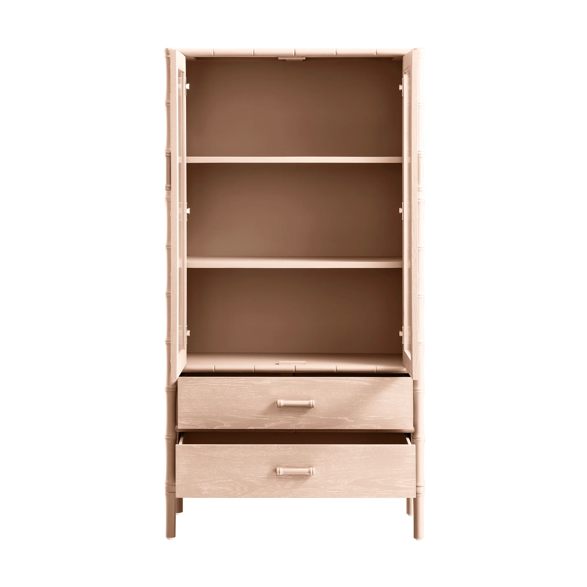 Elstowe Faux Bamboo and Fluted Glass 2-Door Cabinet, Nude Pink - Image 13