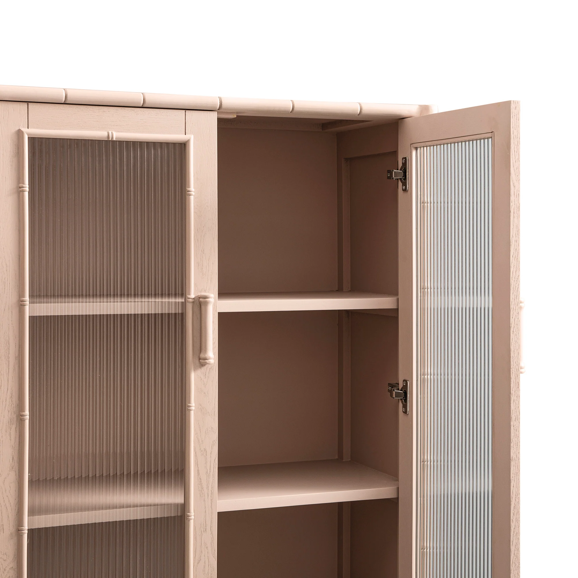 Elstowe Faux Bamboo and Fluted Glass 2-Door Cabinet, Nude Pink - Image 16