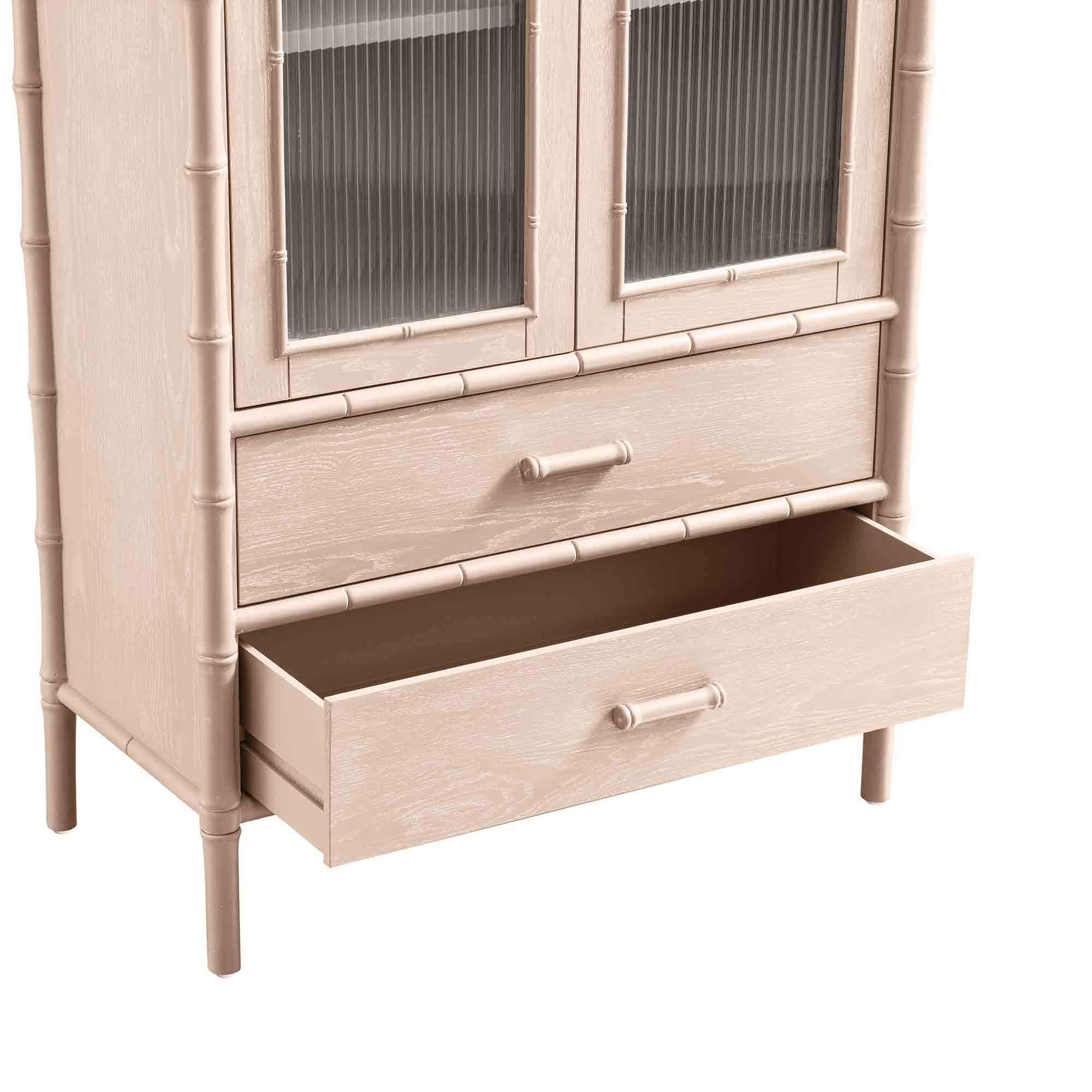Elstowe Faux Bamboo and Fluted Glass 2-Door Cabinet, Nude Pink - Image 17
