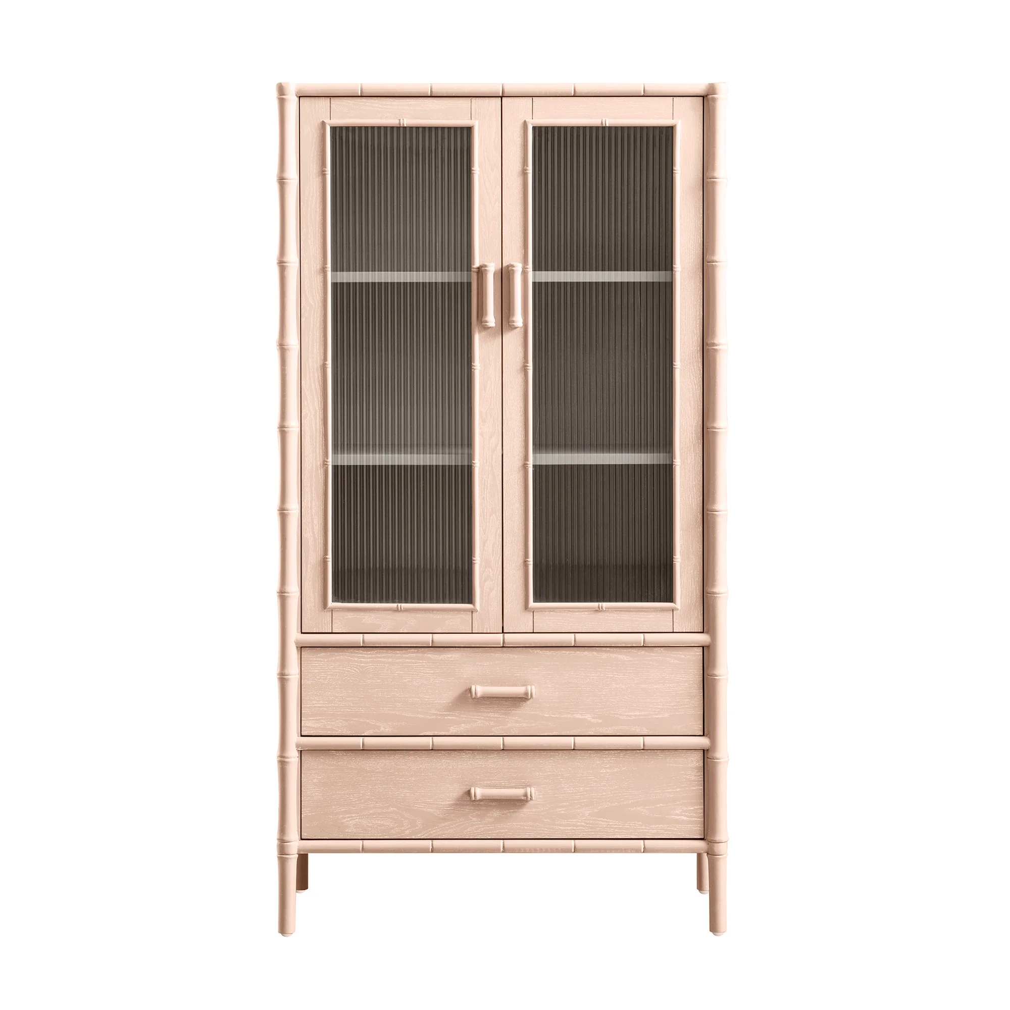 Elstowe Faux Bamboo and Fluted Glass 2-Door Cabinet, Nude Pink - Image 9