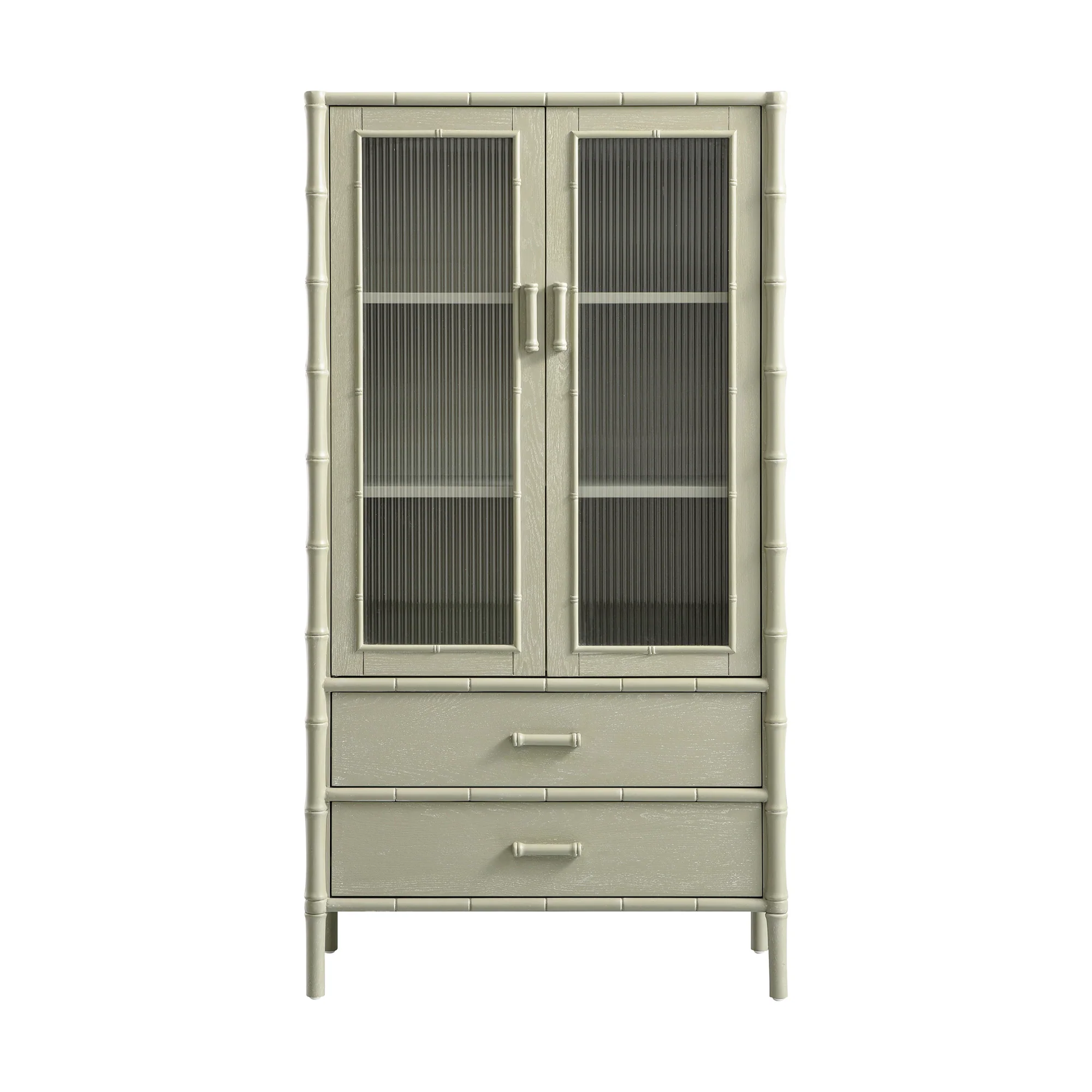 Elstowe Faux Bamboo and Fluted Glass 2-Door Cabinet, Sage Green - Image 8