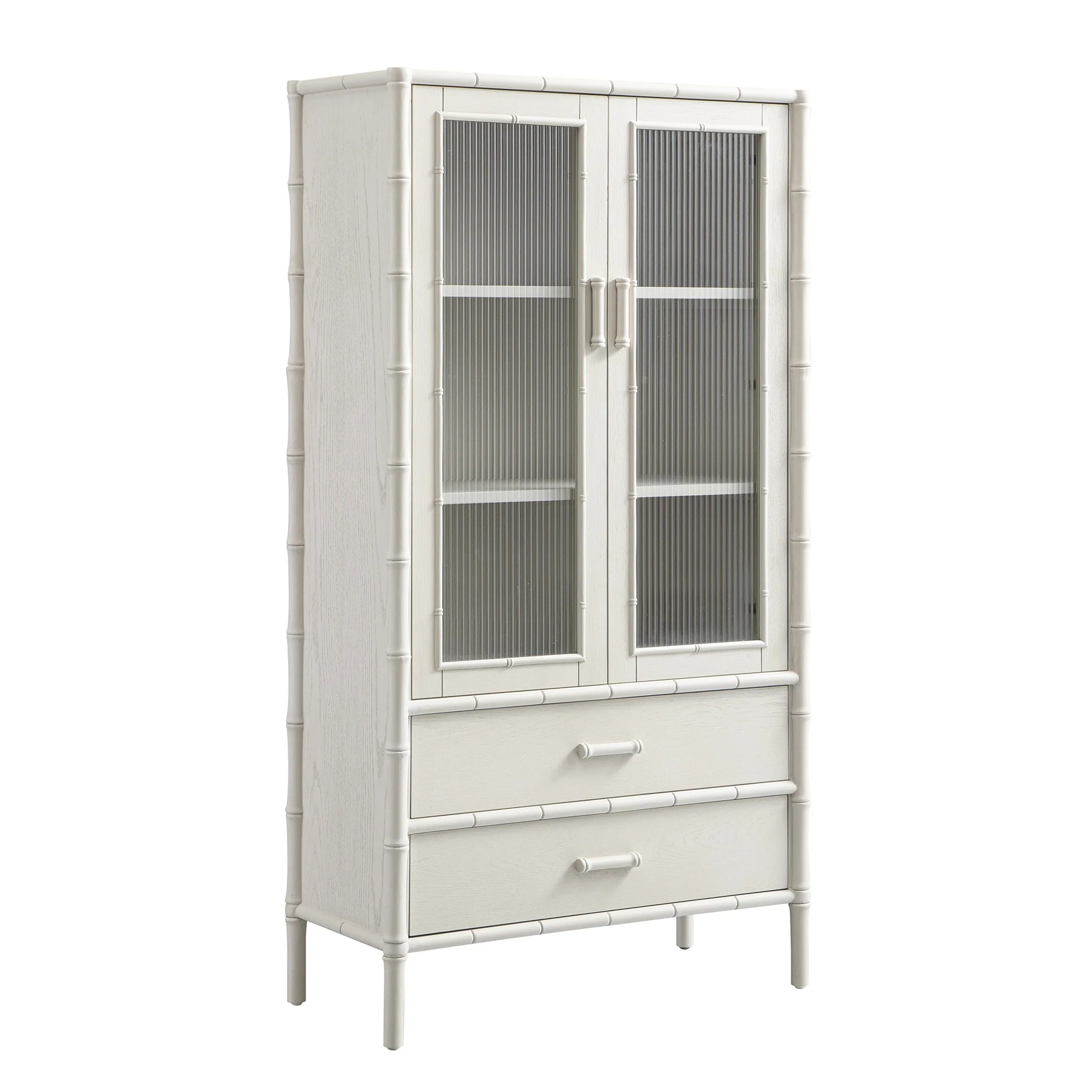 Elstowe Faux Bamboo and Fluted Glass 2-Door Cabinet, Shaded White - Image 10