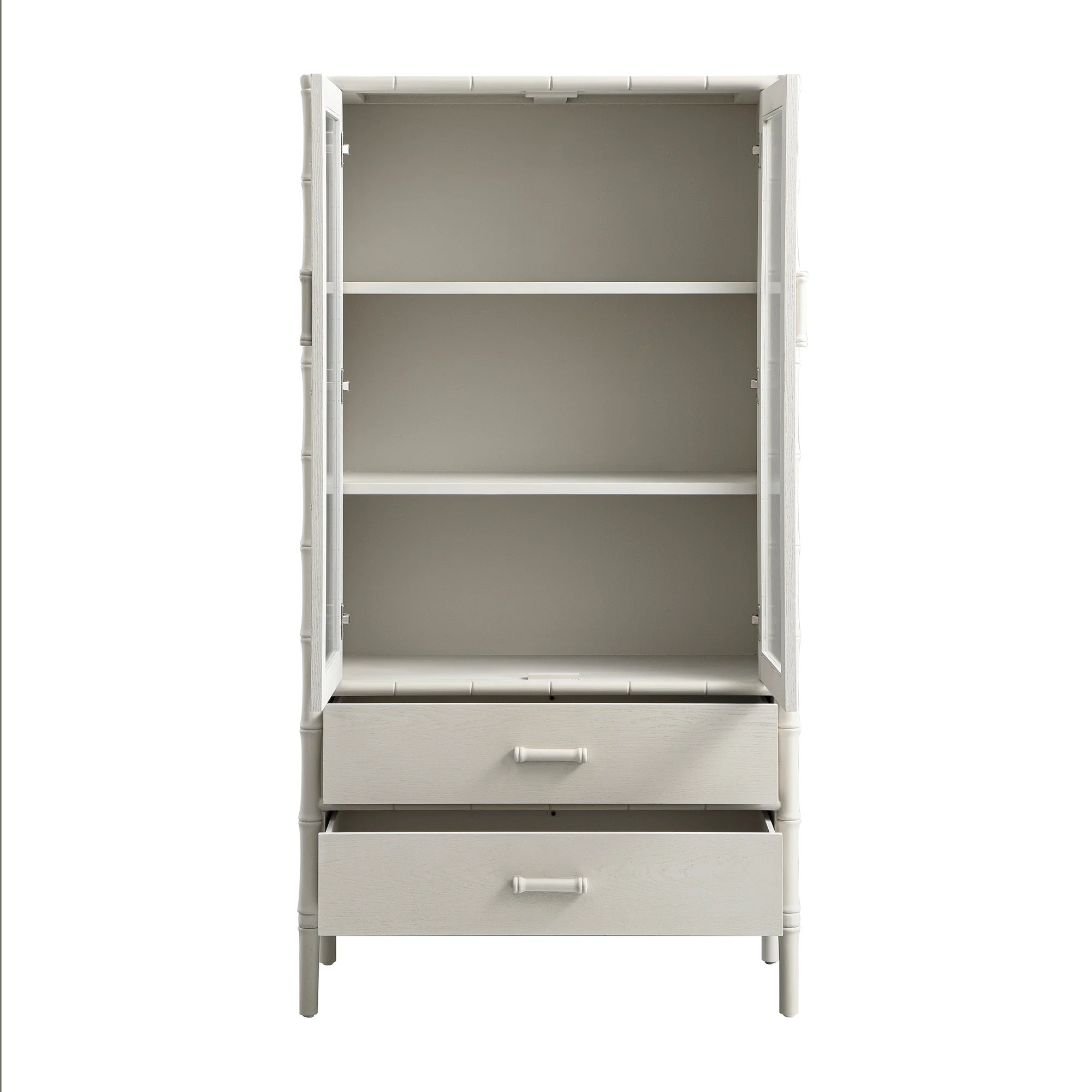 Elstowe Faux Bamboo and Fluted Glass 2-Door Cabinet, Shaded White - Image 13