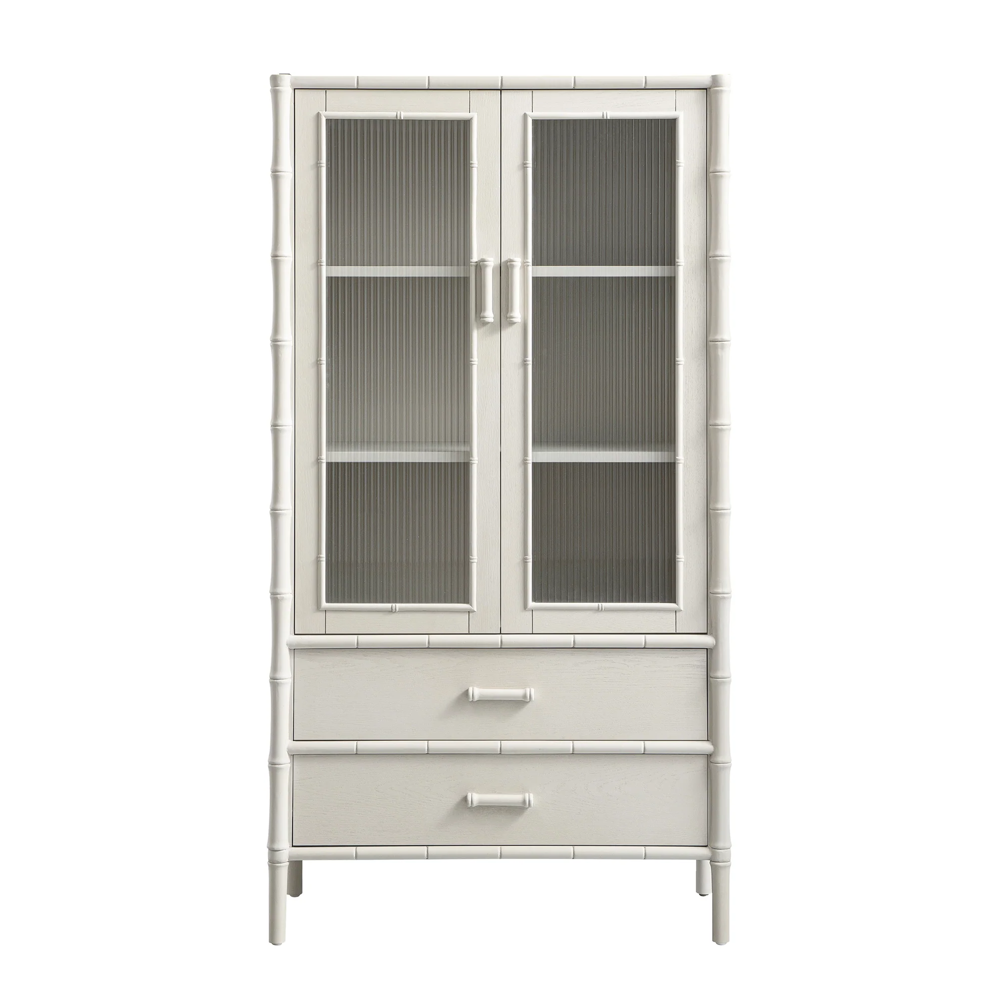 Elstowe Faux Bamboo and Fluted Glass 2-Door Cabinet, Shaded White - Image 9