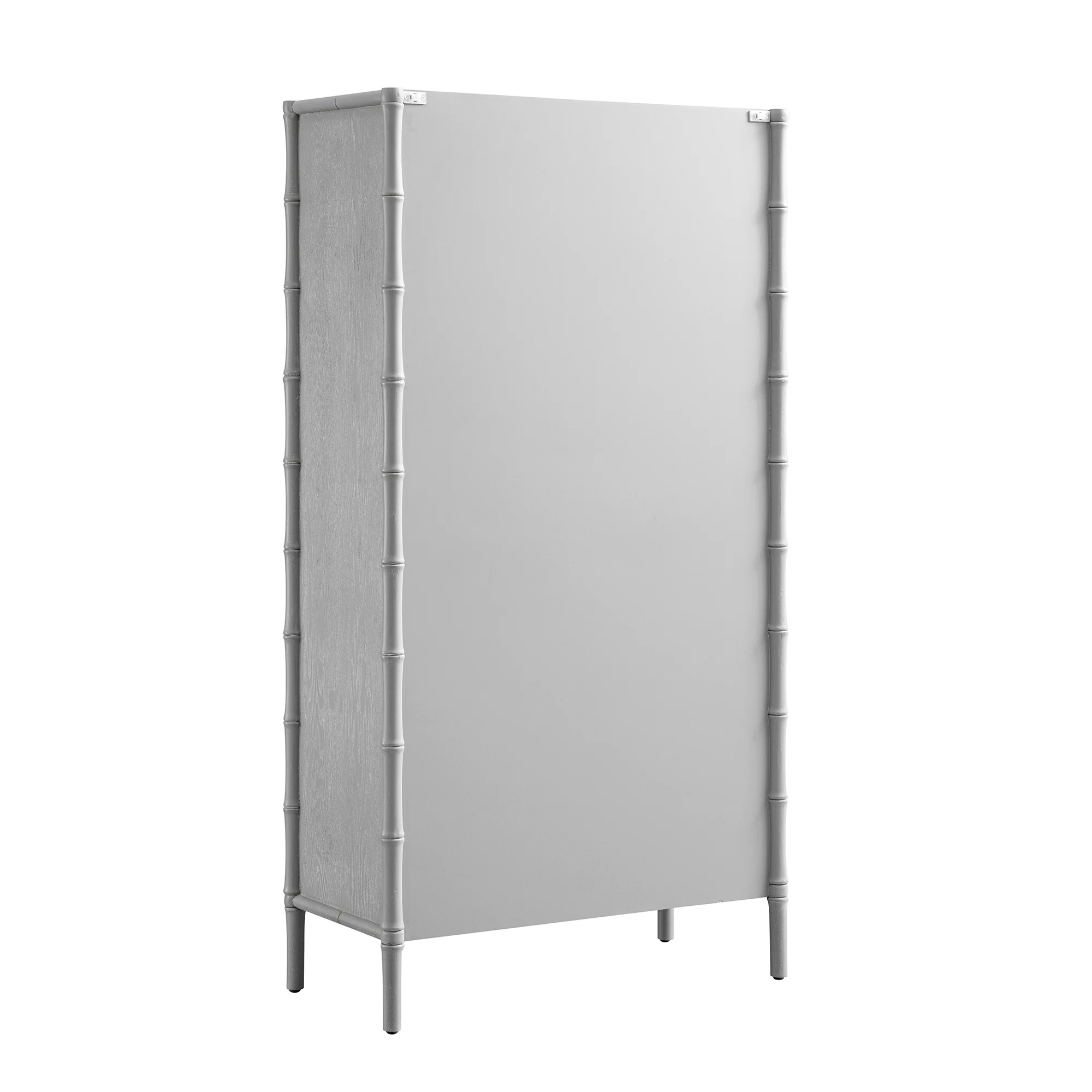 Elstowe Faux Bamboo and Fluted Glass 2-Door Cabinet, Warm Grey - Image 15