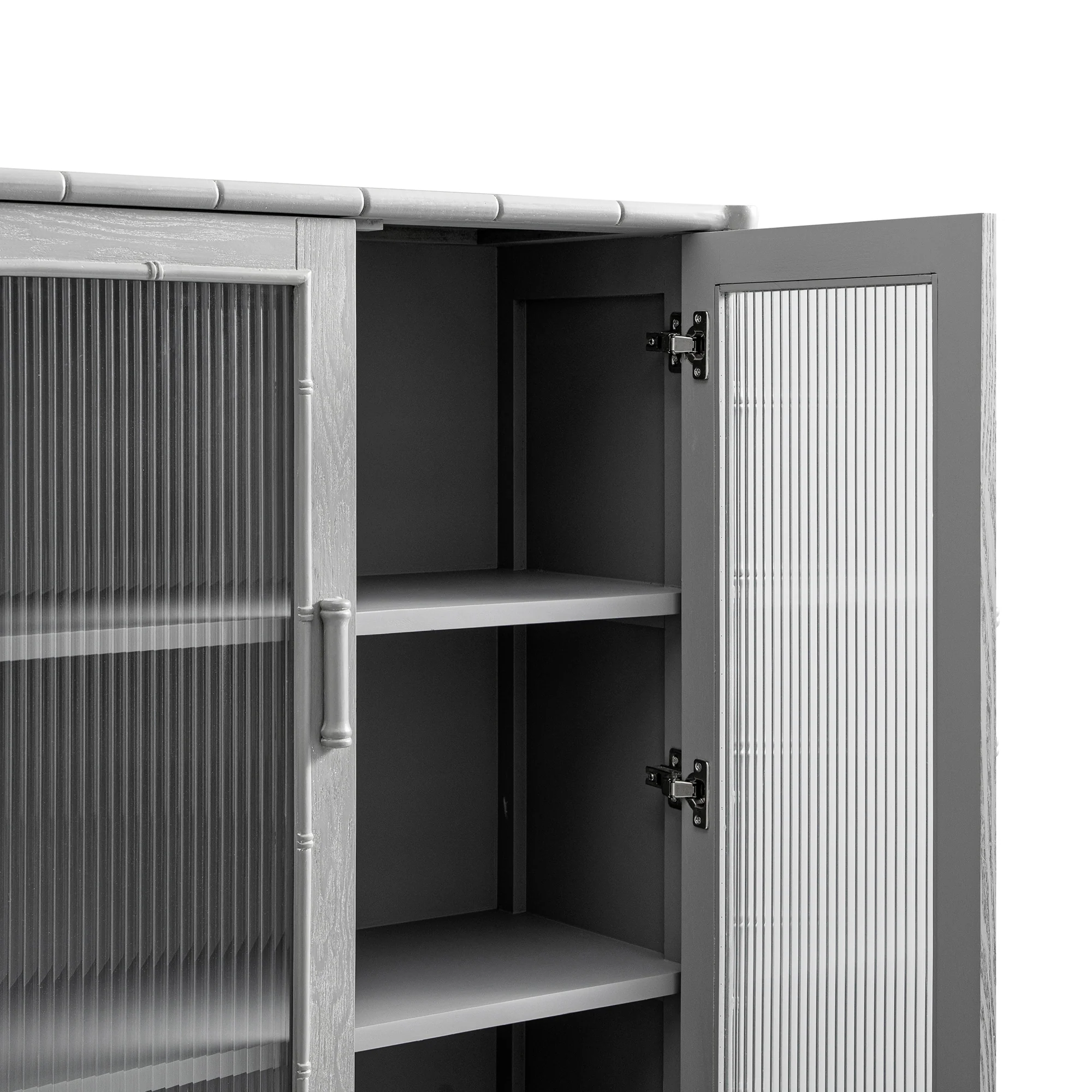 Elstowe Faux Bamboo and Fluted Glass 2-Door Cabinet, Warm Grey - Image 17