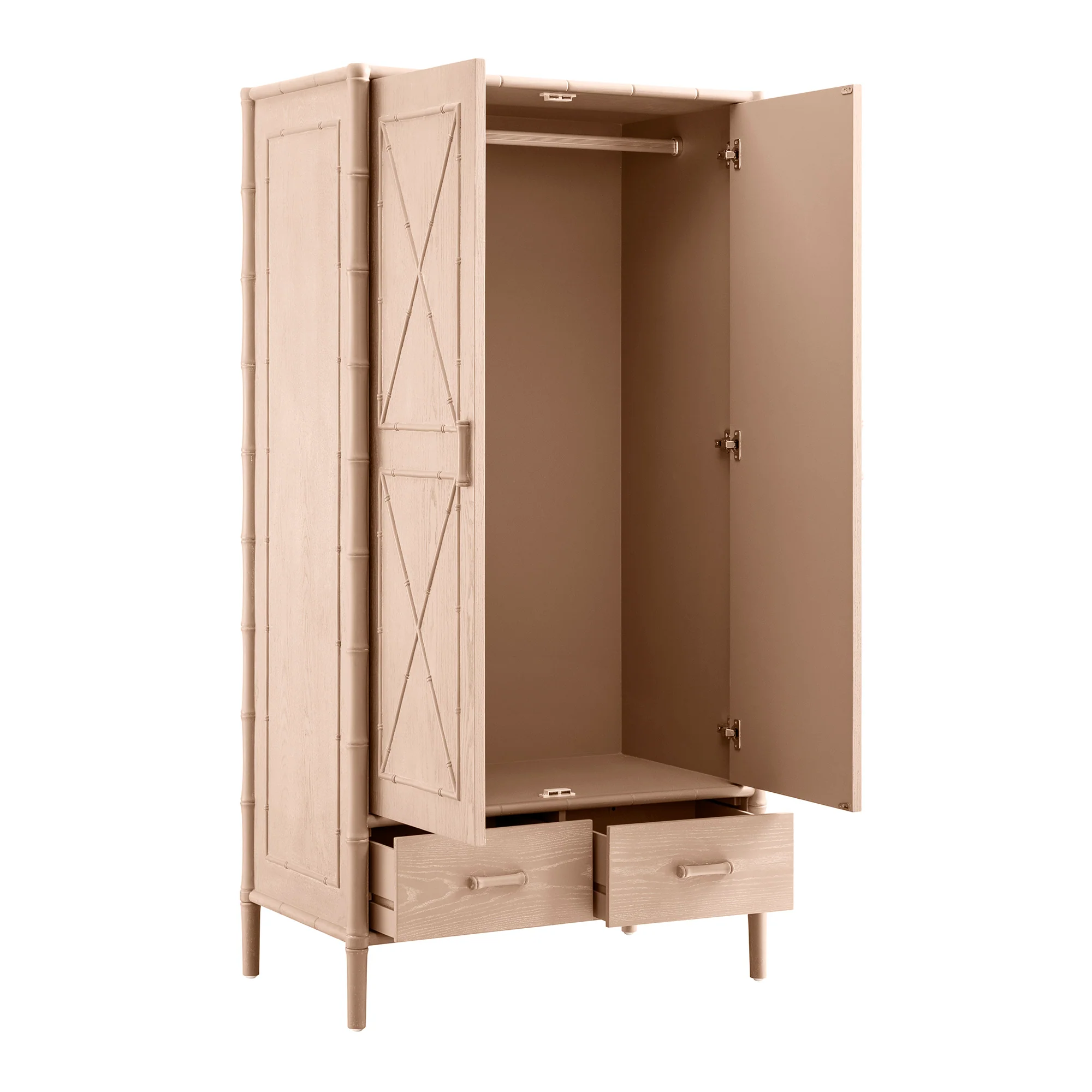 Elstowe Faux Bamboo Double Wardrobe, Nude Pink - Image 12