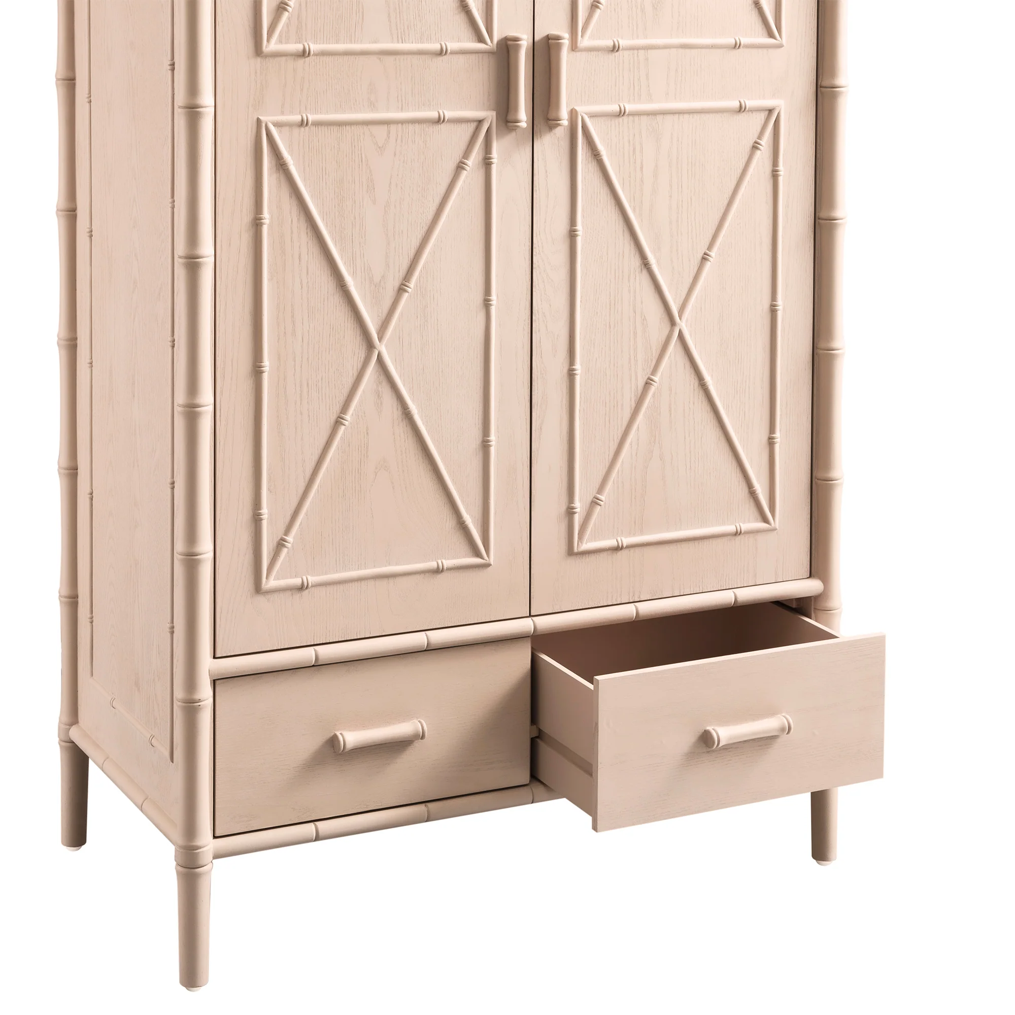 Elstowe Faux Bamboo Double Wardrobe, Nude Pink - Image 16