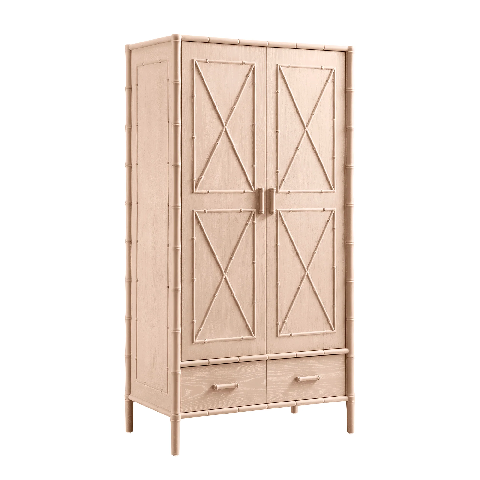 Elstowe Faux Bamboo Double Wardrobe, Nude Pink - Image 9