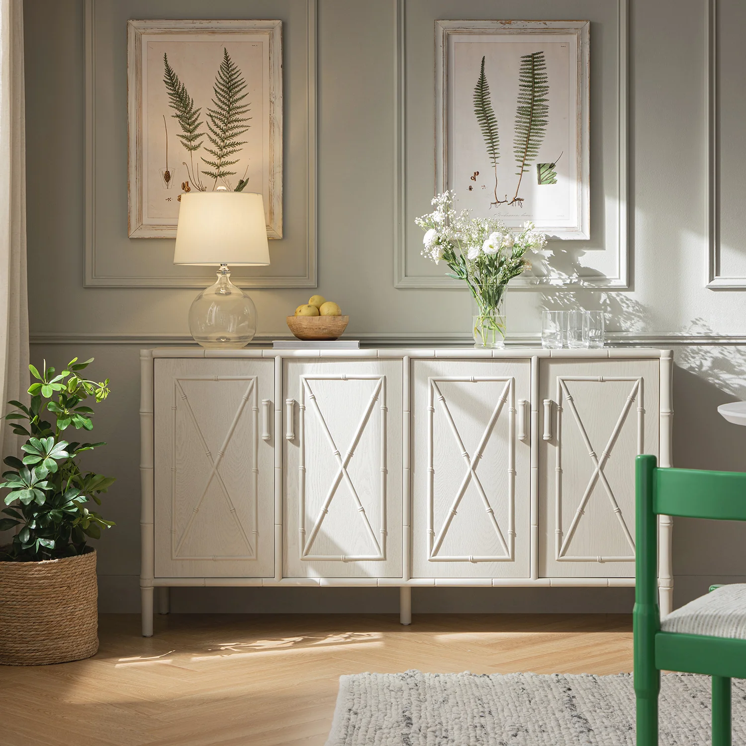 Elstowe Faux Bamboo Large Sideboard, Shaded White - Image 2
