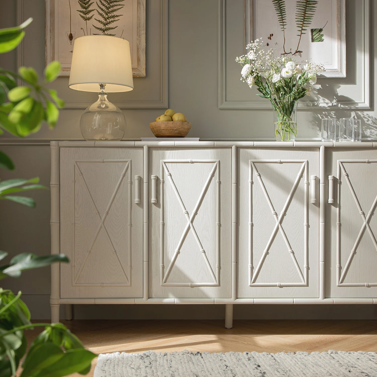 Elstowe Faux Bamboo Large Sideboard, Shaded White - Image 6