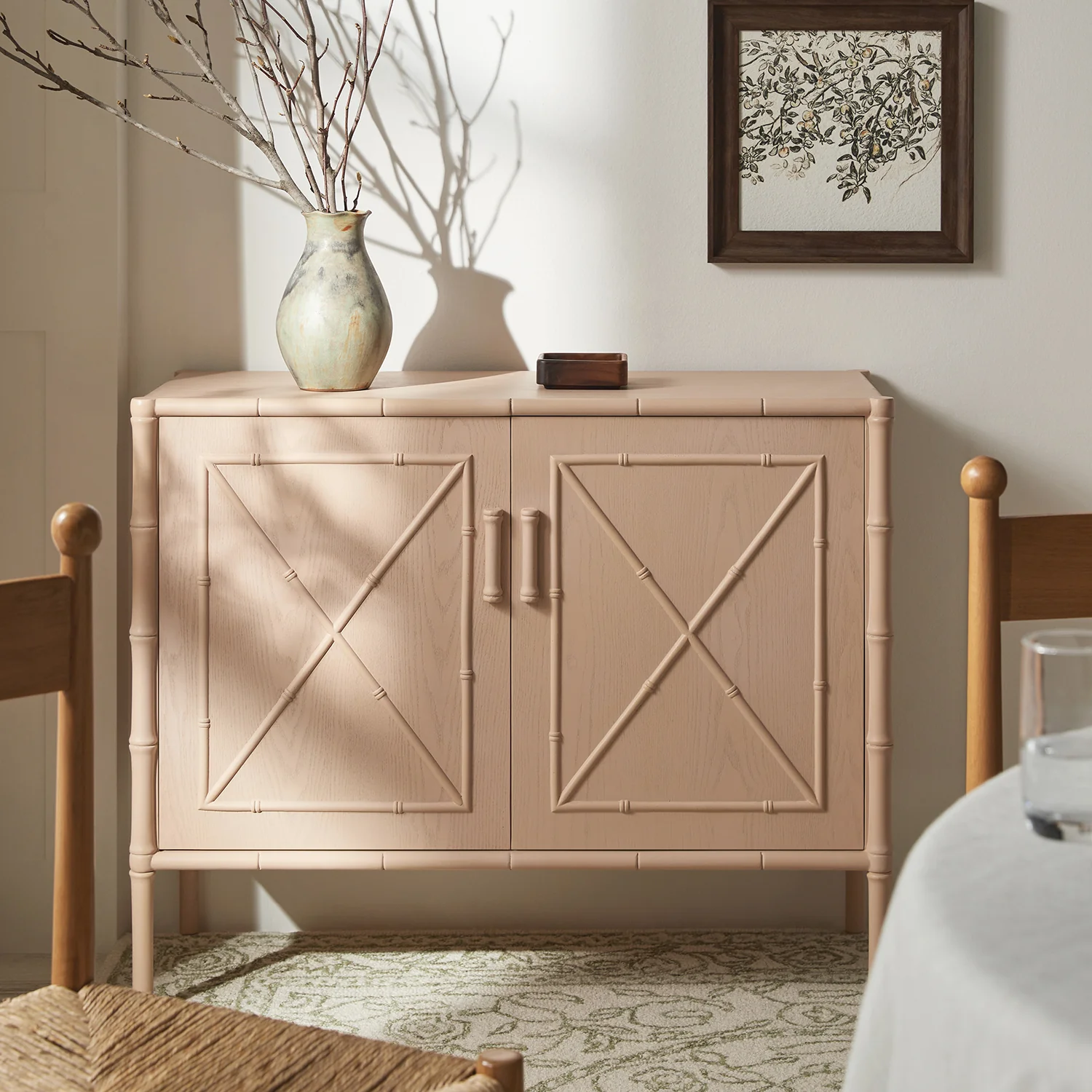 Elstowe Faux Bamboo Small Sideboard, Nude Pink - Image 2