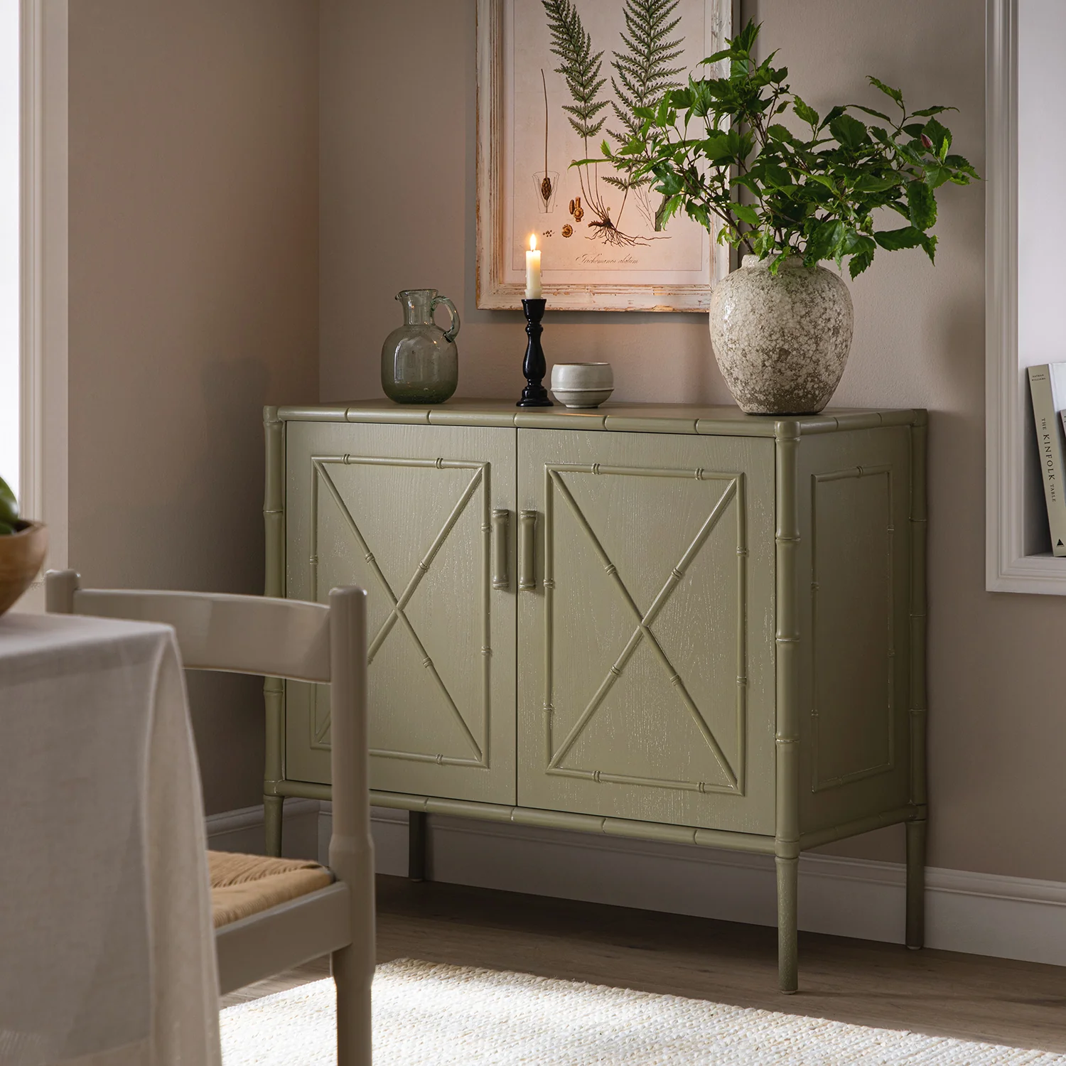 Elstowe Faux Bamboo Small Sideboard, Sage Green - Image 2