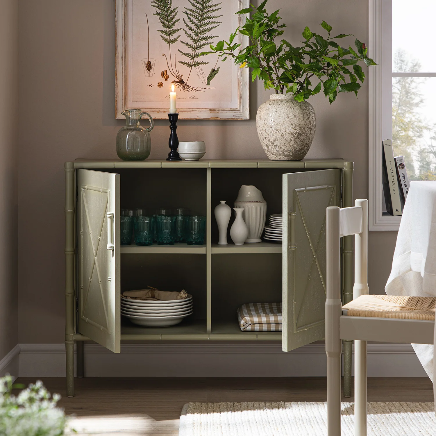 Elstowe Faux Bamboo Small Sideboard, Sage Green - Image 3