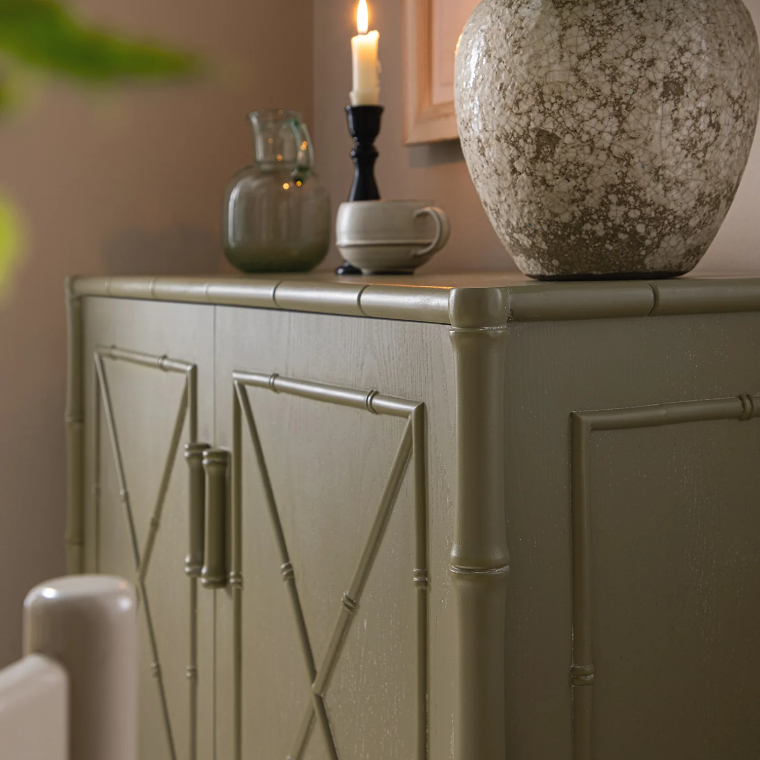 Elstowe Faux Bamboo Small Sideboard, Sage Green - Image 4