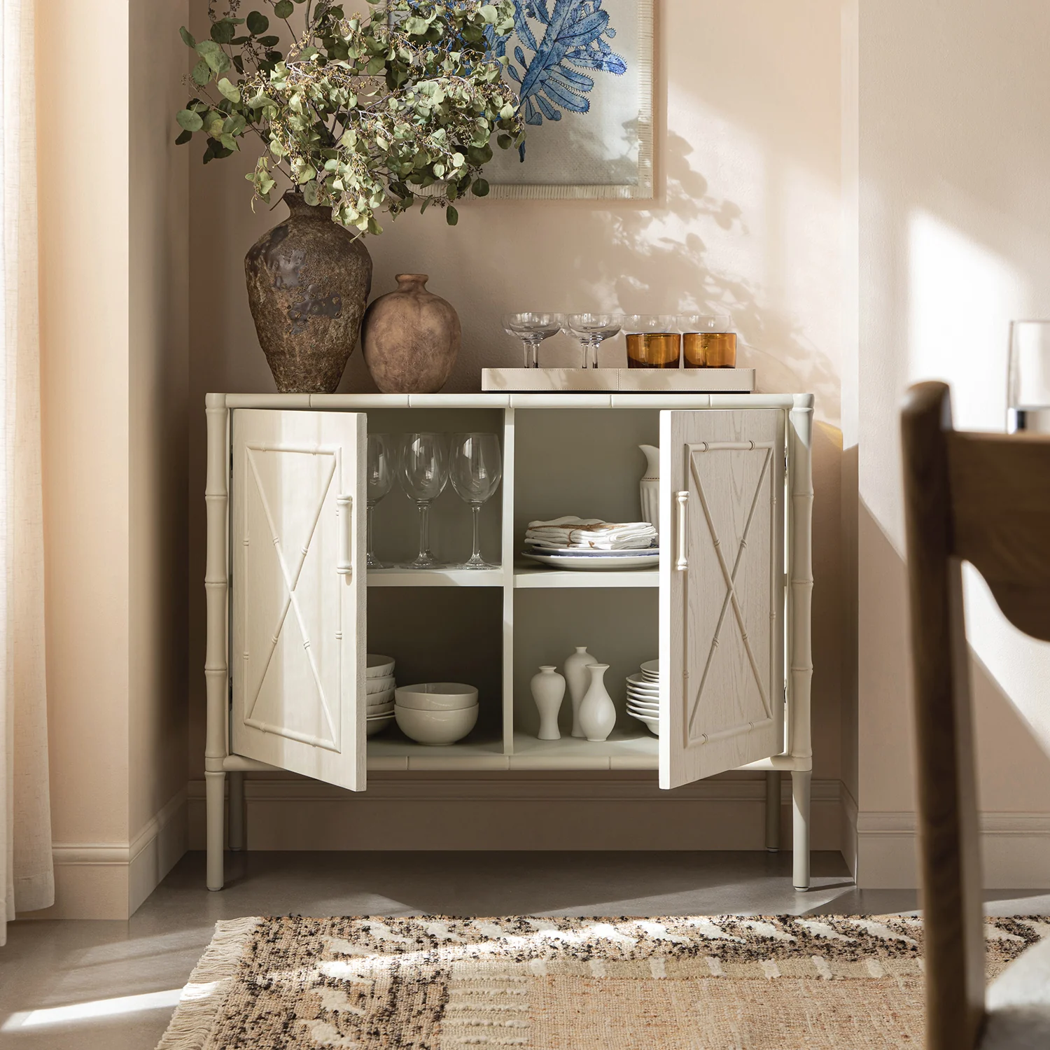 Elstowe Faux Bamboo Small Sideboard, Shaded White - Image 3