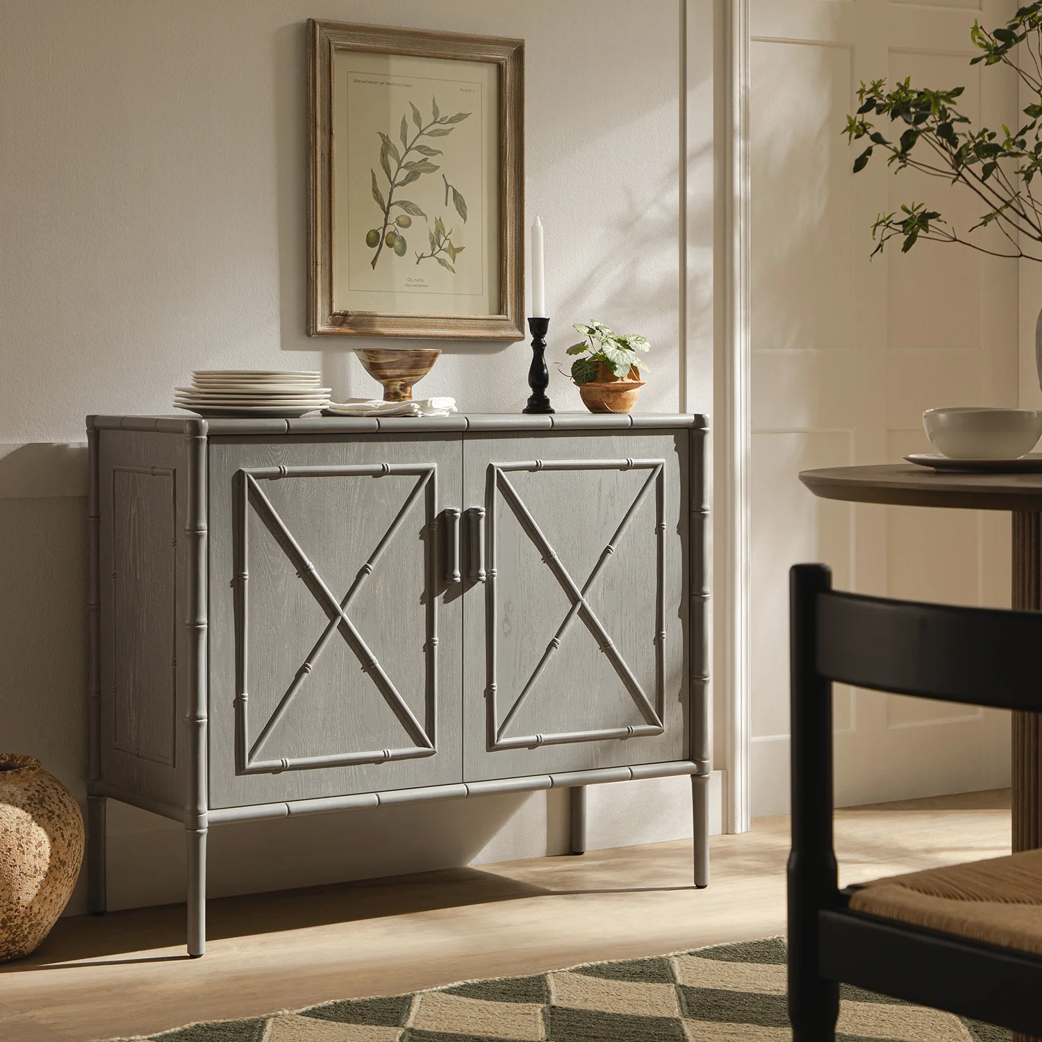 Elstowe Faux Bamboo Small Sideboard, Warm Grey - Image 2