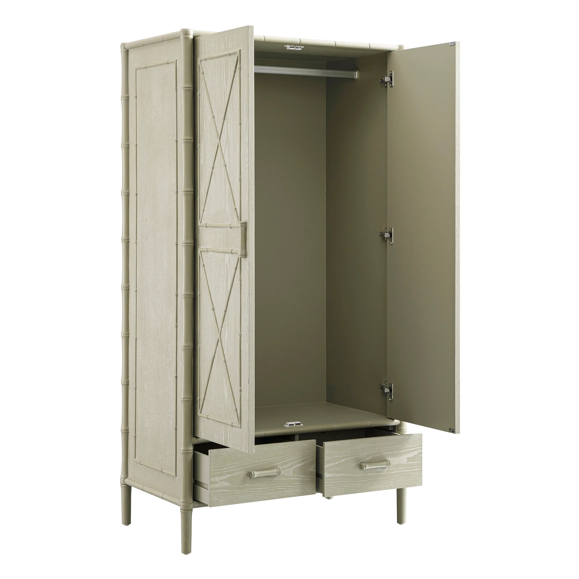 Elstowe Faux Bamboo Double Wardrobe, Sage Green - Image 12