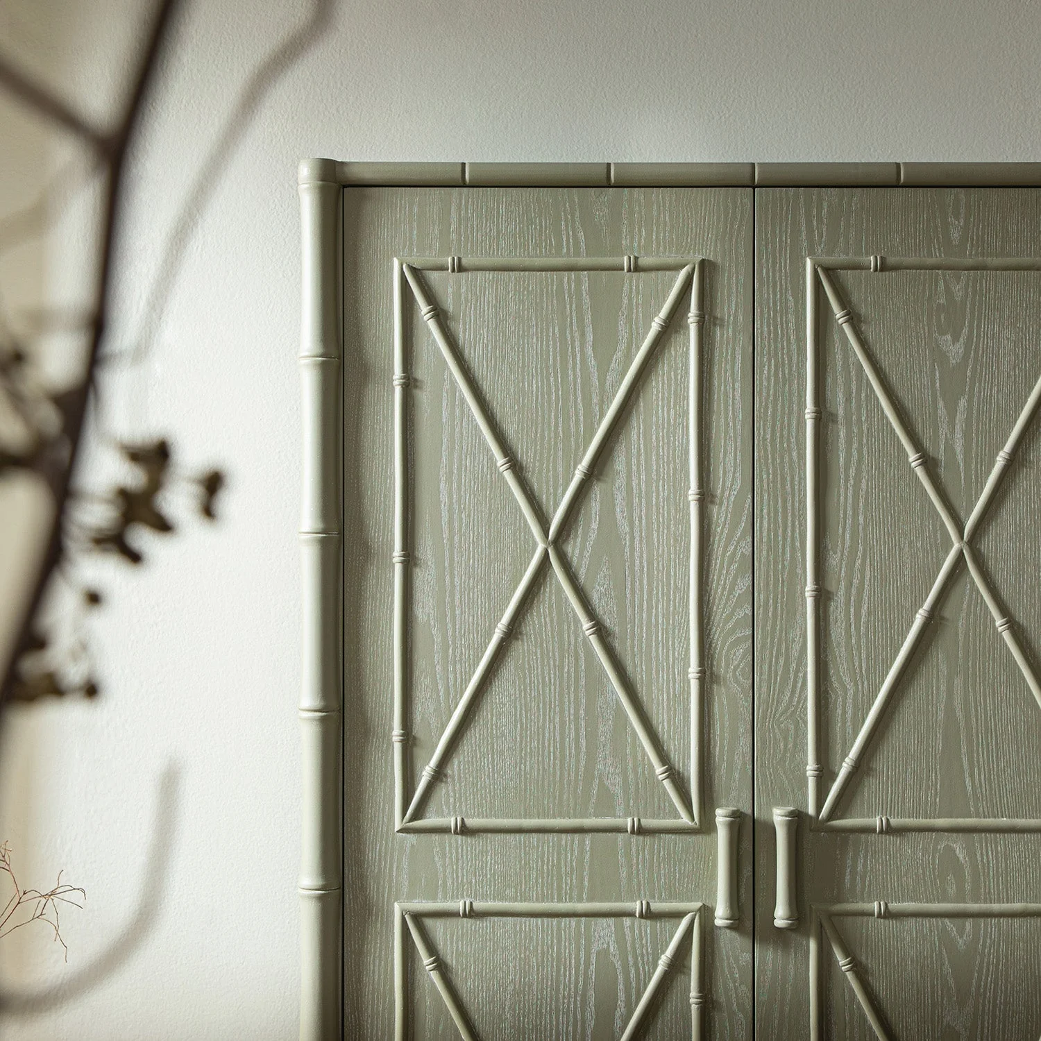 Elstowe Faux Bamboo Double Wardrobe, Sage Green - Image 5