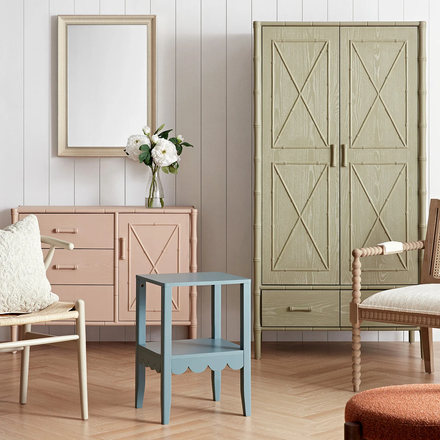 Elstowe Faux Bamboo Double Wardrobe, Sage Green - Image 8