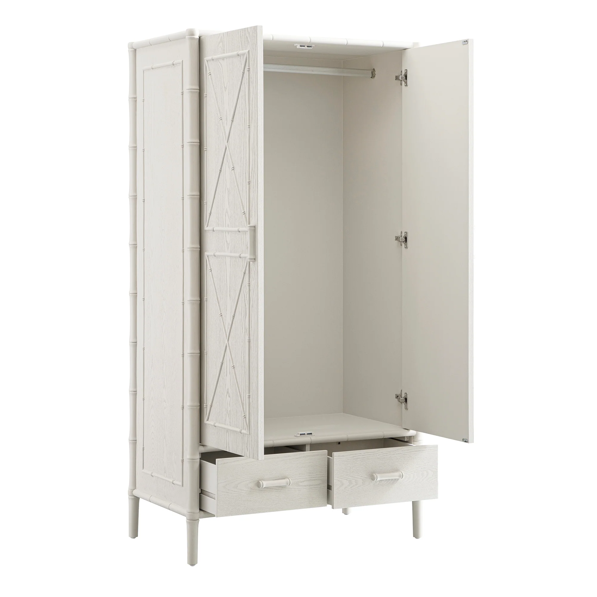 Elstowe Faux Bamboo Double Wardrobe, Shaded White - Image 11