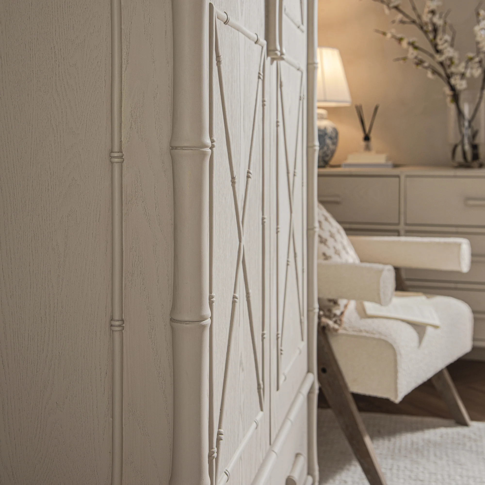 Elstowe Faux Bamboo Double Wardrobe, Shaded White - Image 6