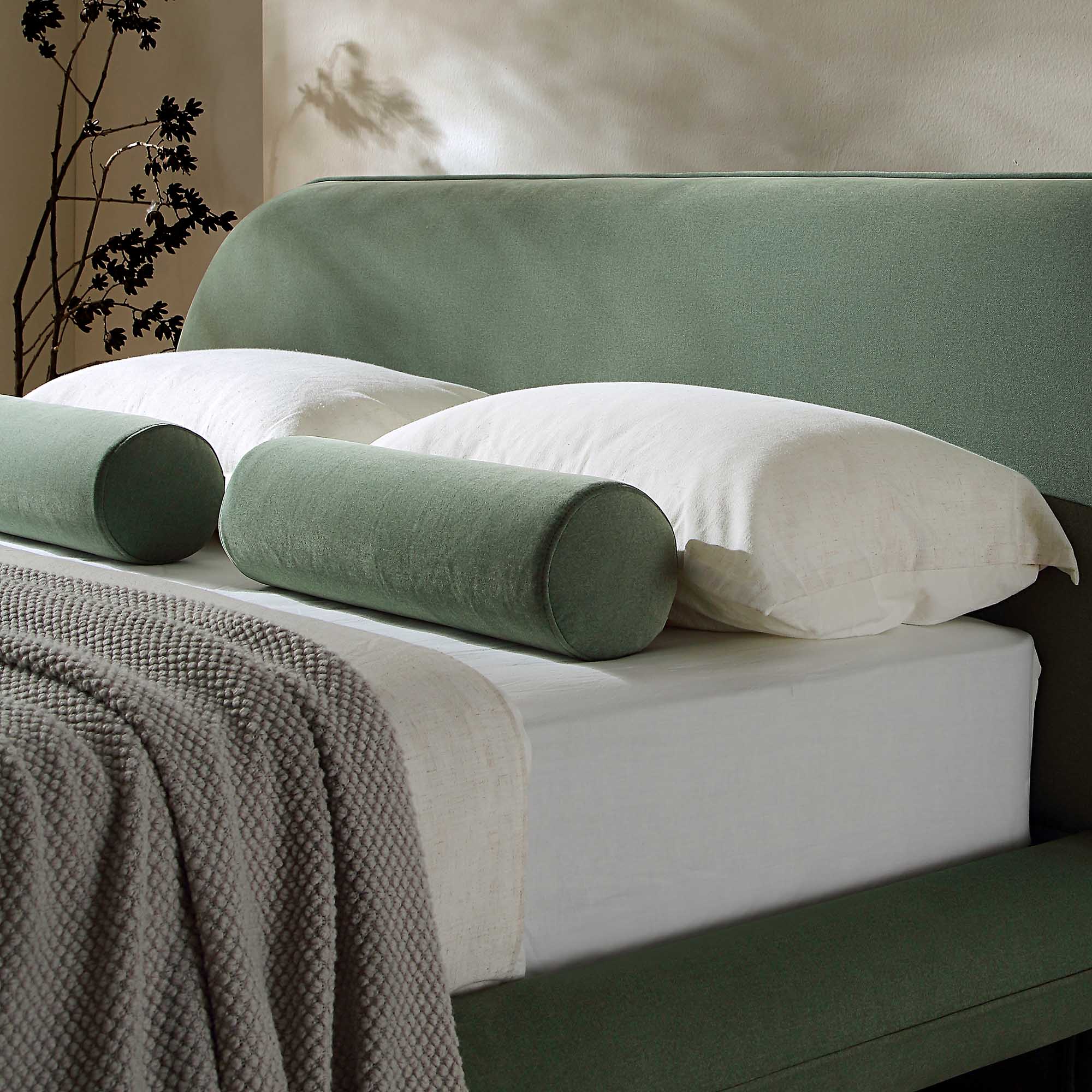 Elystan Oval Headboard Upholstered Bed, Olive Green Fabric - Image 4