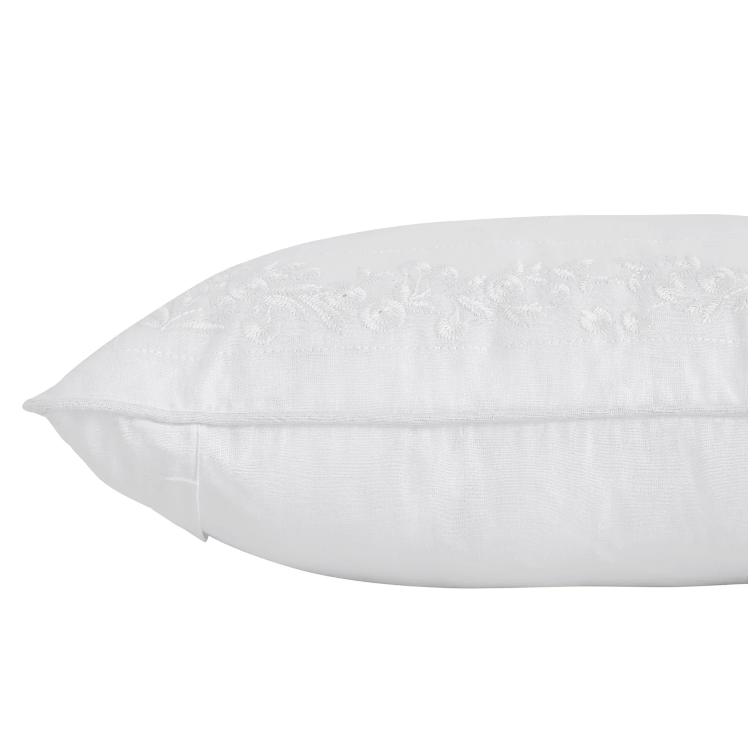 Esmeralda White Floral Embroidered Linen Blend Cushion - Image 4