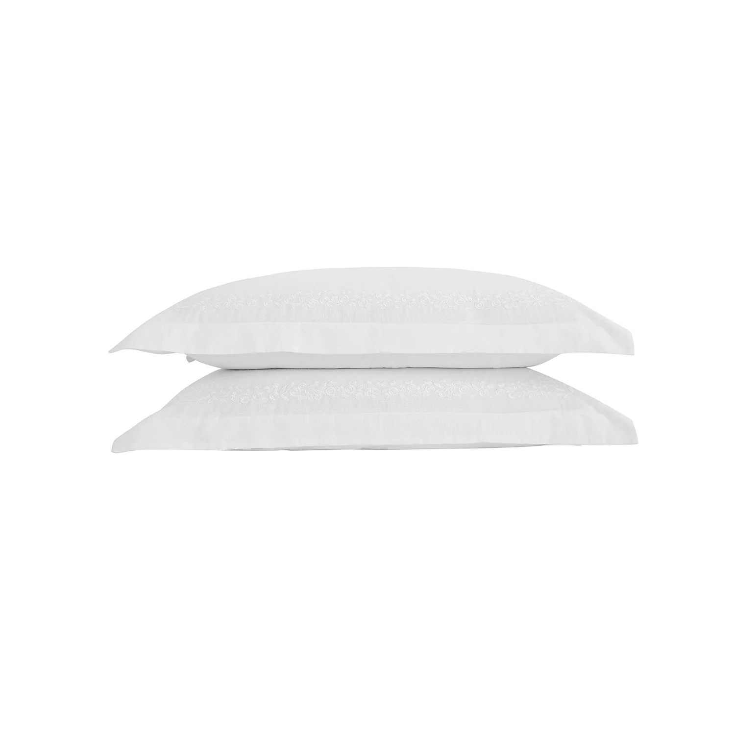 Esmeralda White Floral Embroidered Linen Blend Regular Oxford Pillowcases - Pair - Image 2