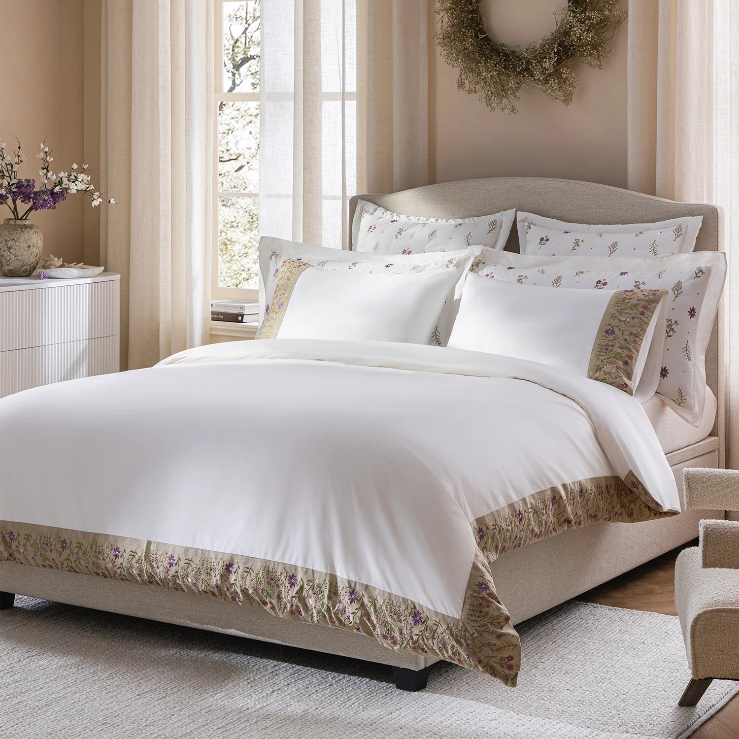 Evelyn Wildflower Embroidered 300 Thread Count Cotton Percale Duvet Set - Image 2
