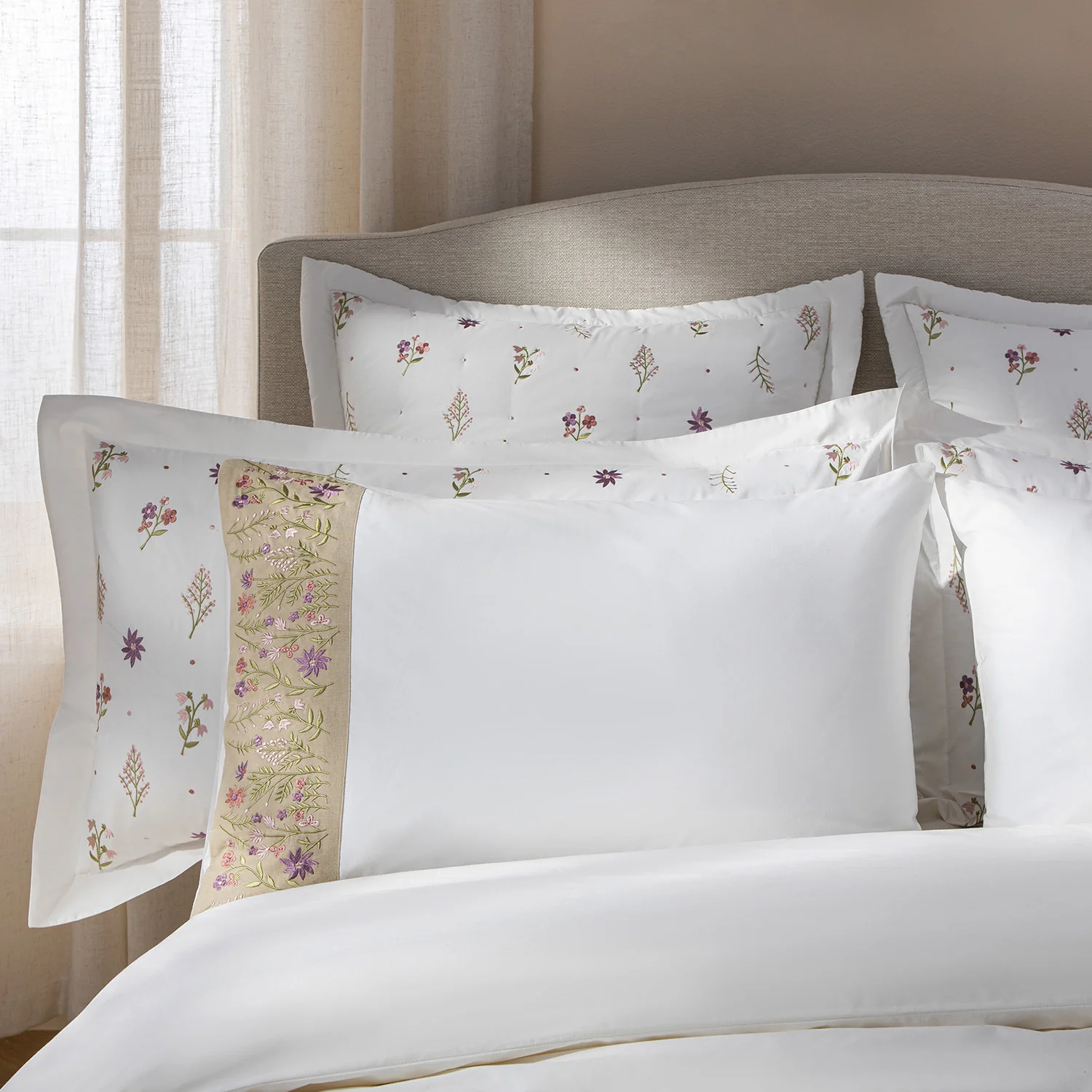 Evelyn Wildflower Embroidered 300 Thread Count Cotton Percale Regular Pillowcases - Pair - Image 2