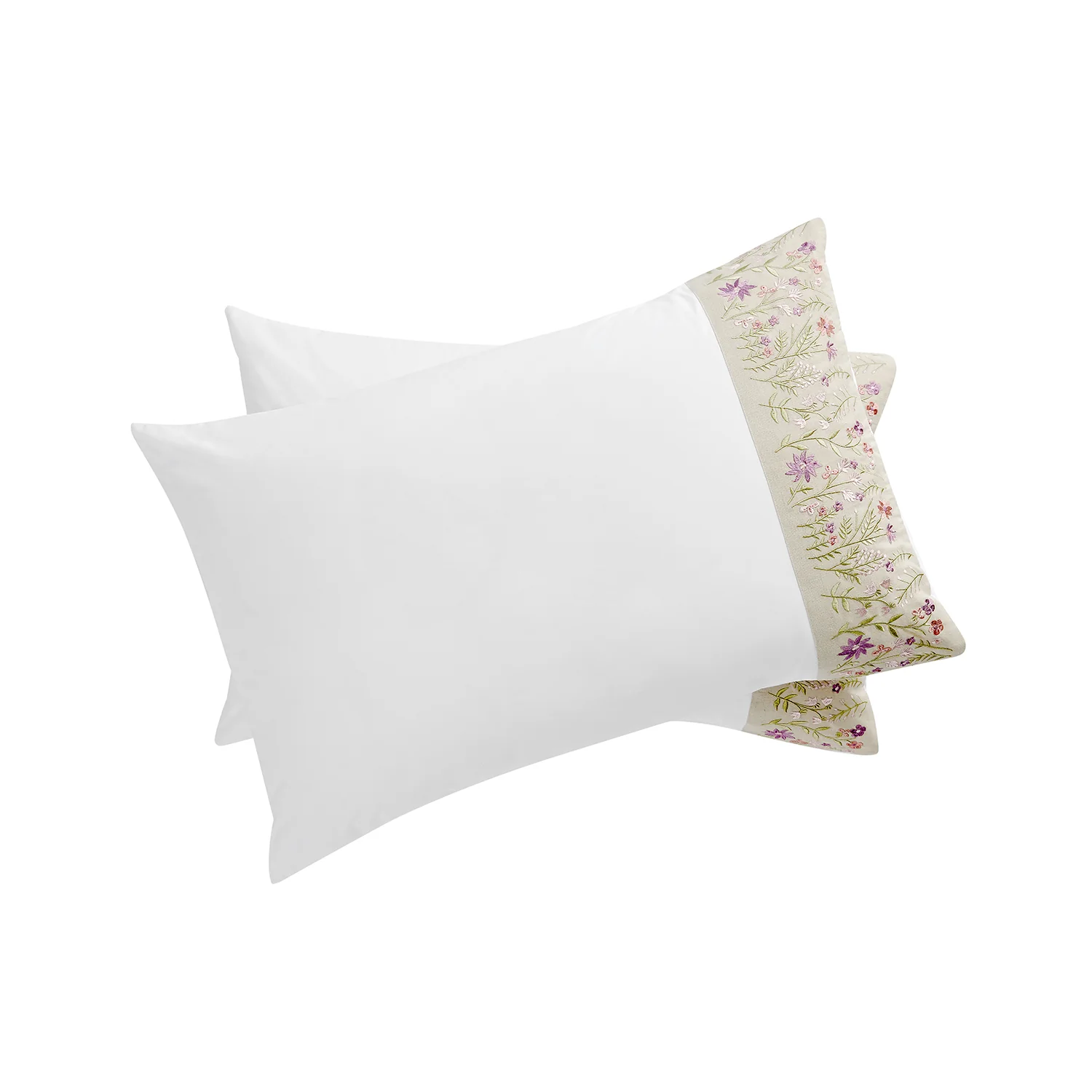 Evelyn Wildflower Embroidered 300 Thread Count Cotton Percale Regular Pillowcases - Pair - Image 4