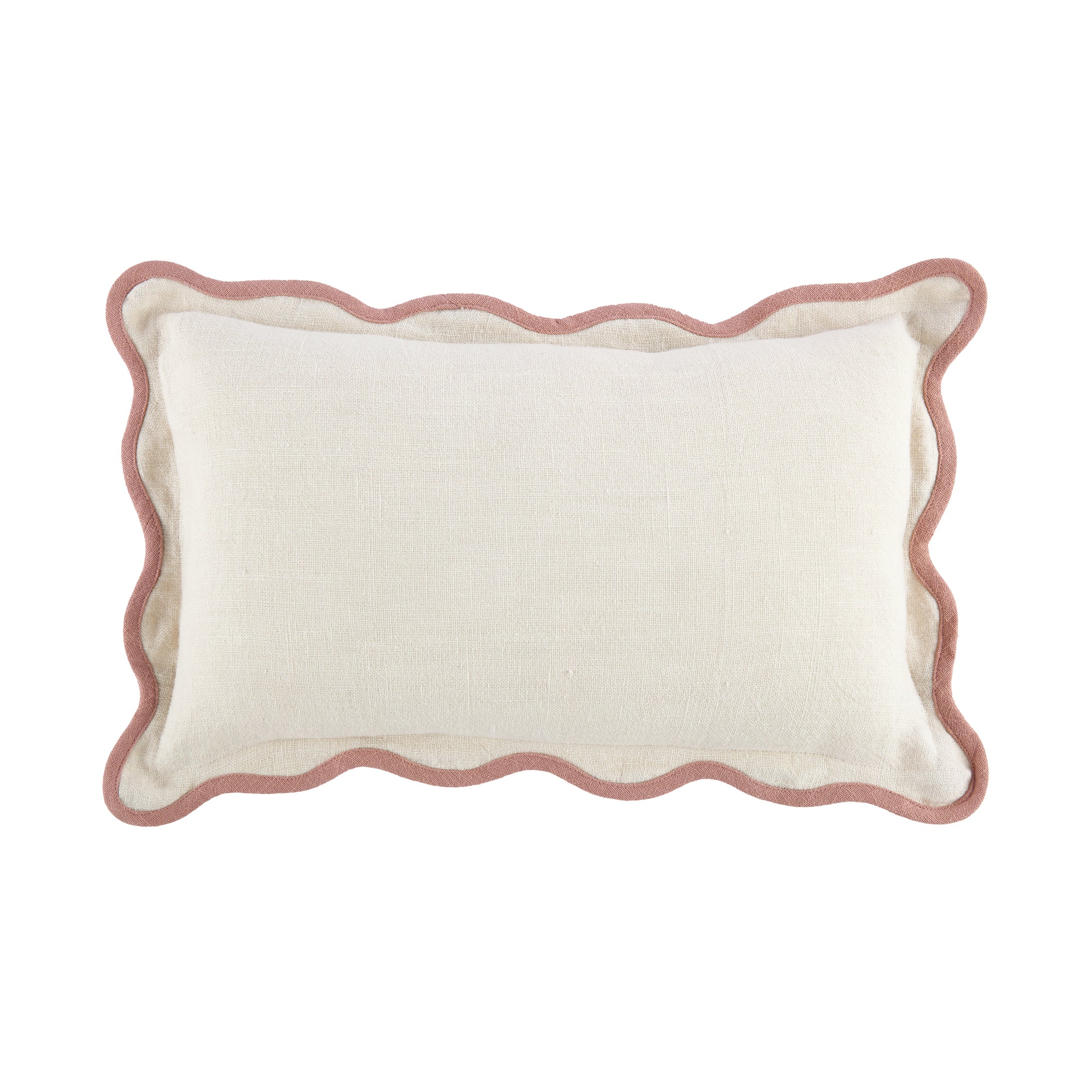 Evie Linen Dusky Pink Scalloped Rectangular Cushion - Image 3